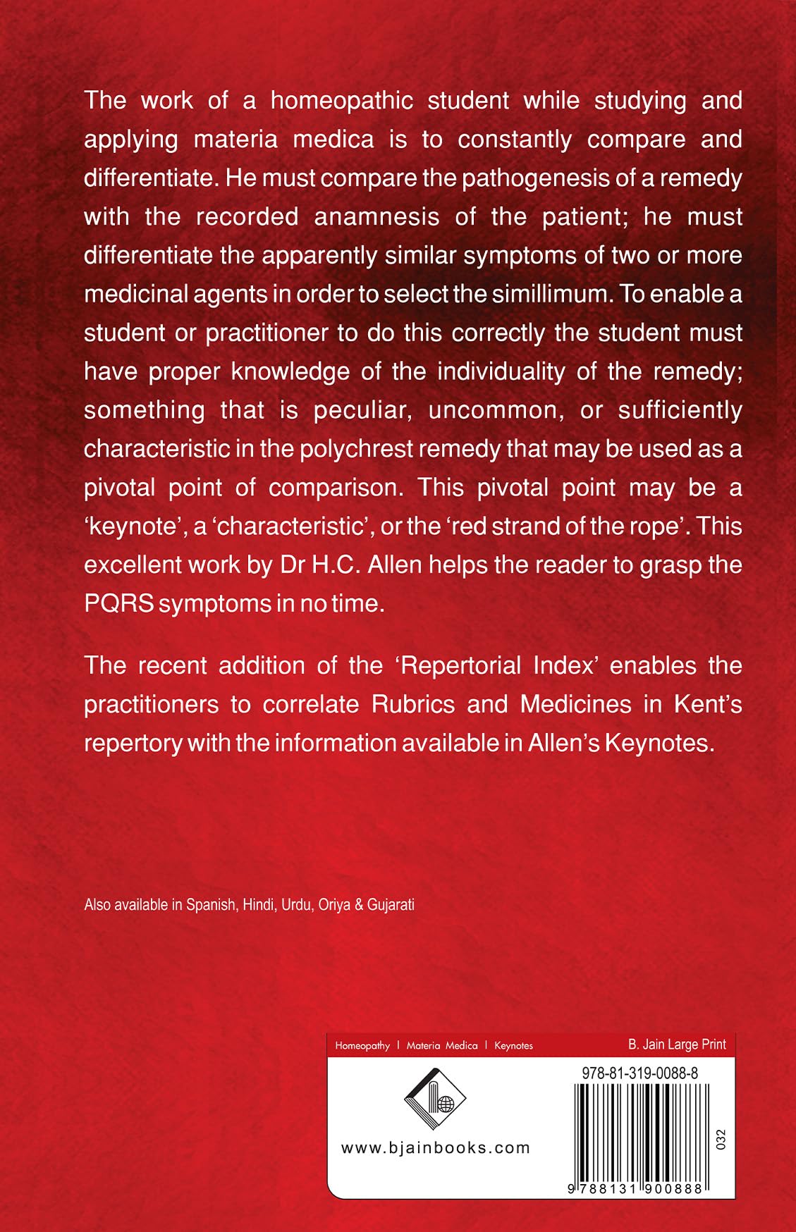 Allen's Keynotes Rearranged & Classified: With Leading Remedies of the Materia Medica & Bowel Nosodes,New