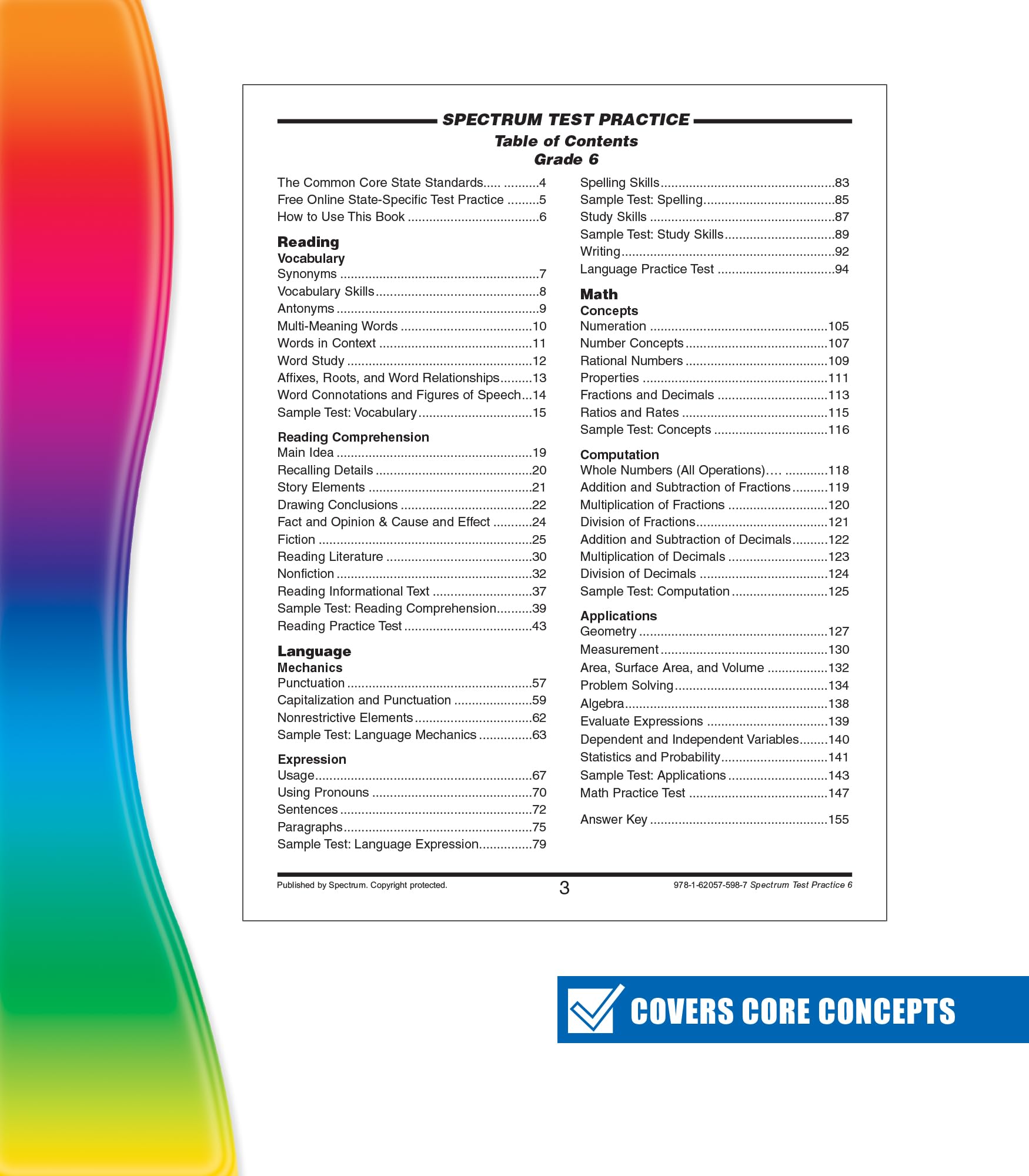 Spectrum Test Practice 6th Grade Workbooks All Subjects, Math, Language Arts, Reading Comprehension, Grammar, Spelling, Vocabula,New