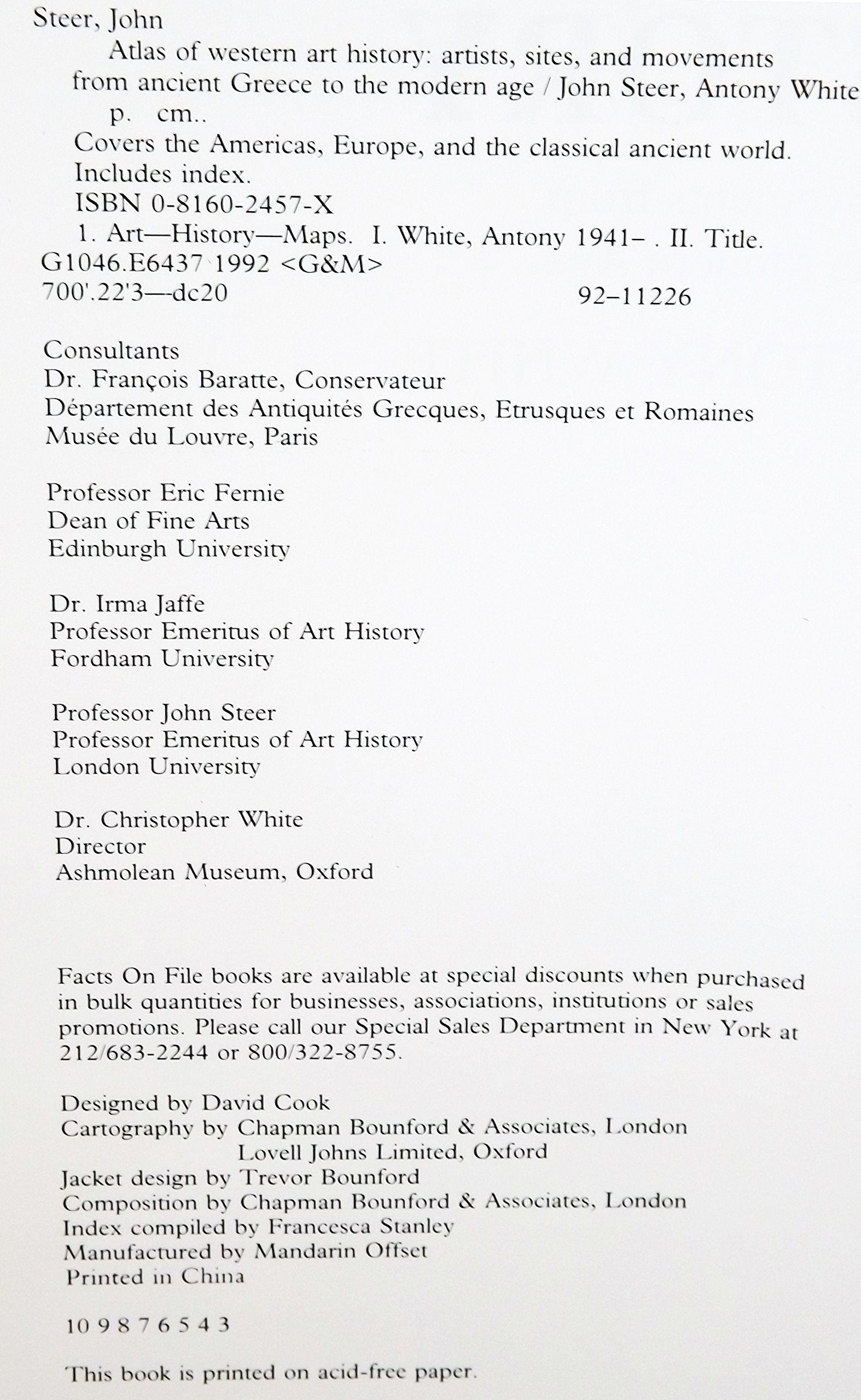 Atlas of Western Art History: Artists, Sites and Movements from Ancient Greece to the Modern Age,Used