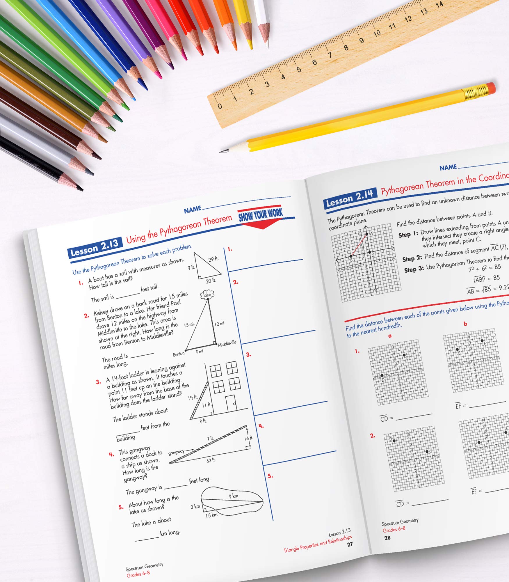 Spectrum Grades 68 Geometry Math Workbook, Mathematics Book for Kids Ages 11 to 14 Covering Geometric Shapes, Perimeter, Area, ,New