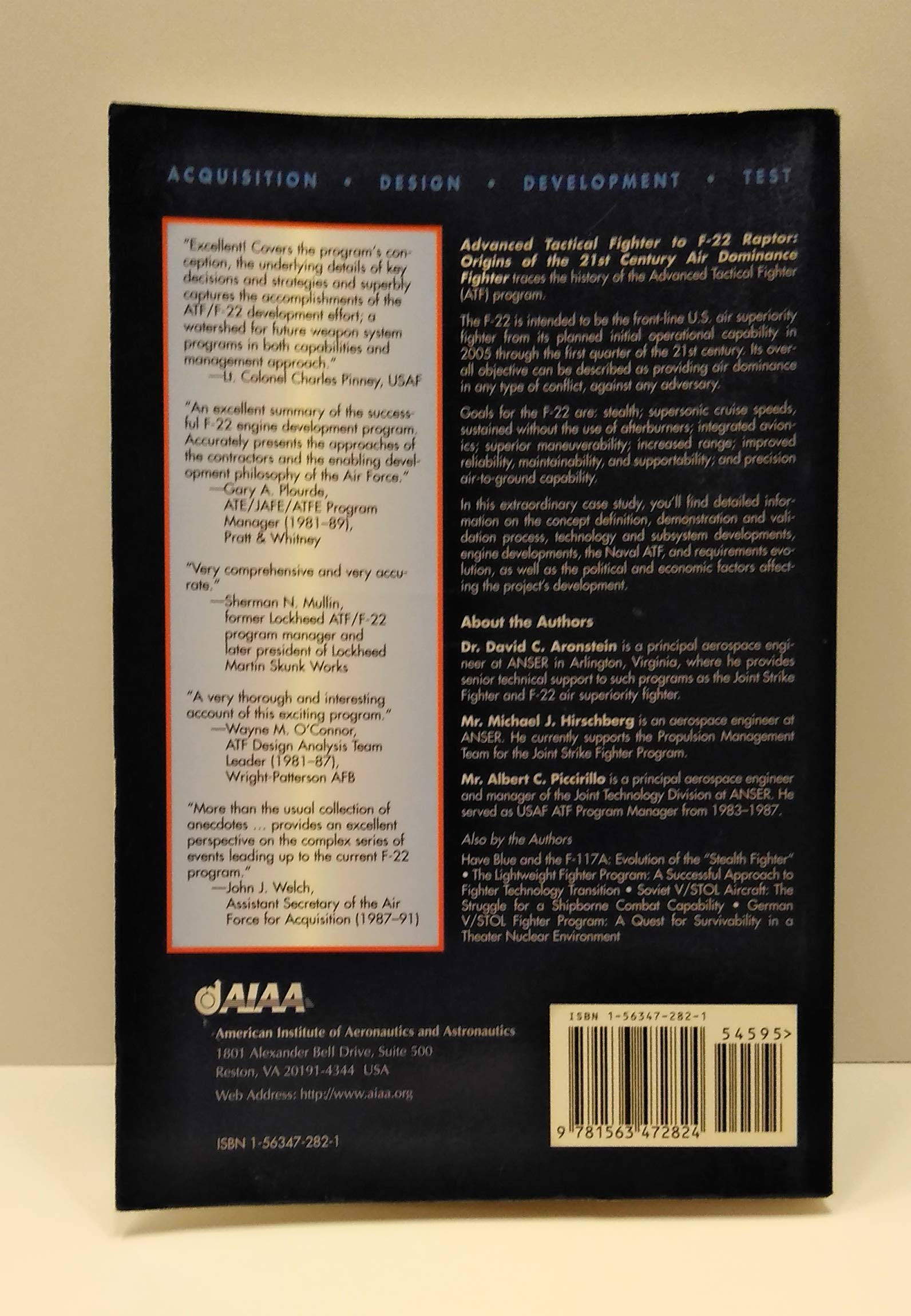 Advanced Tactical Fighter to F22 Raptor: Origins of the 21st Century Air Dominance Fighter (Library of Flight) (AIAA Education),Used