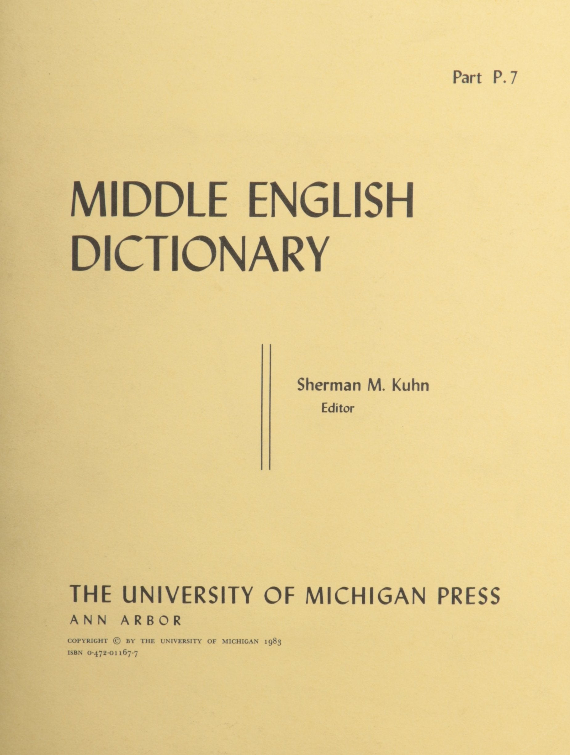 Middle English Dictionary (Volume P.7)