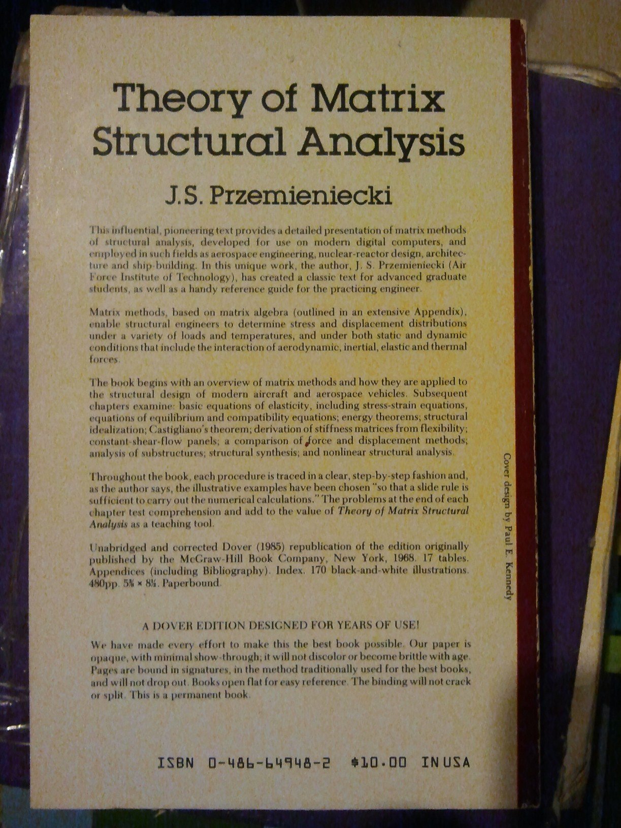 Theory of Matrix Structural Analysis (Dover Civil and Mechanical Engineering),Used