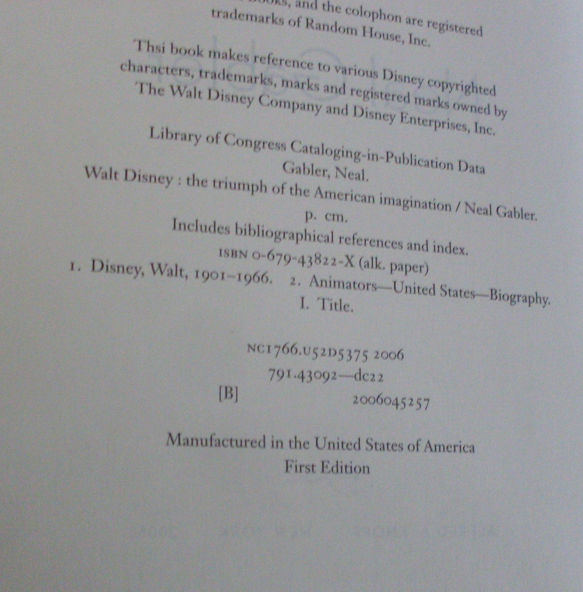 Walt Disney: The Triumph Of The American Imagination,Used
