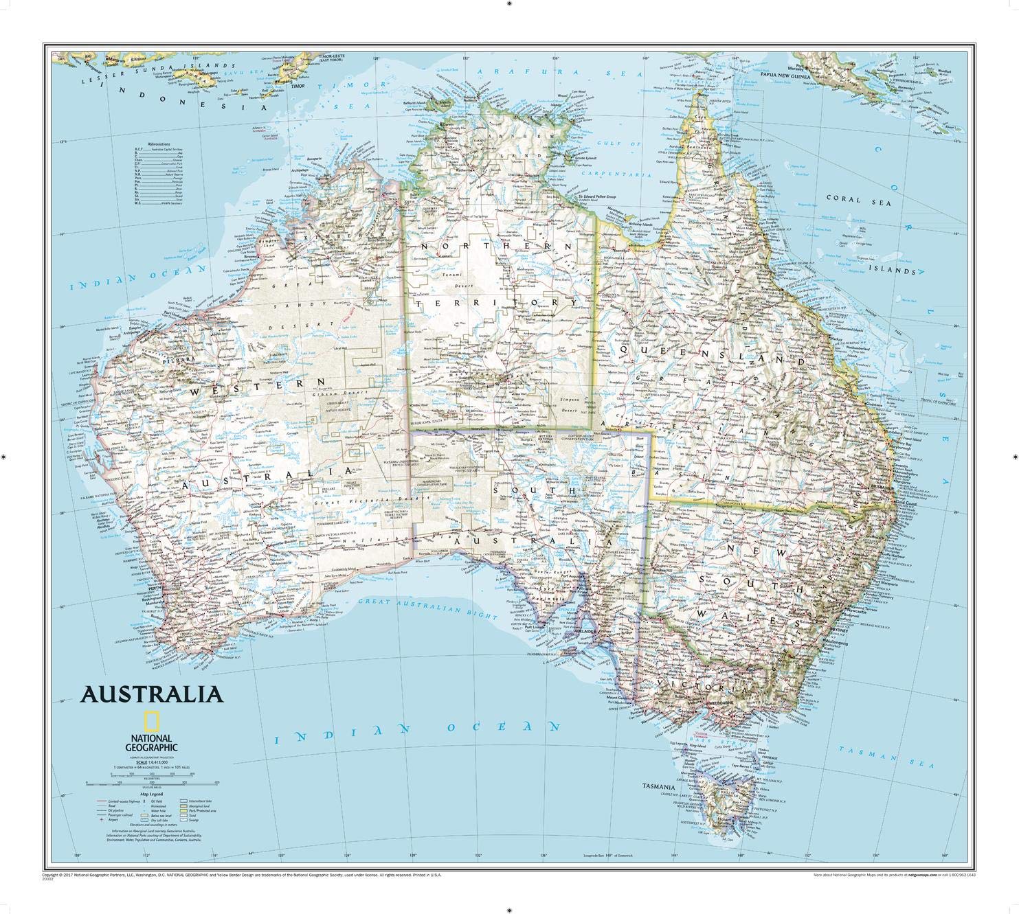 National Geographic Australia Wall Map  Classic  Laminated (30.25 x 27 in) (National Geographic Reference Map),Used