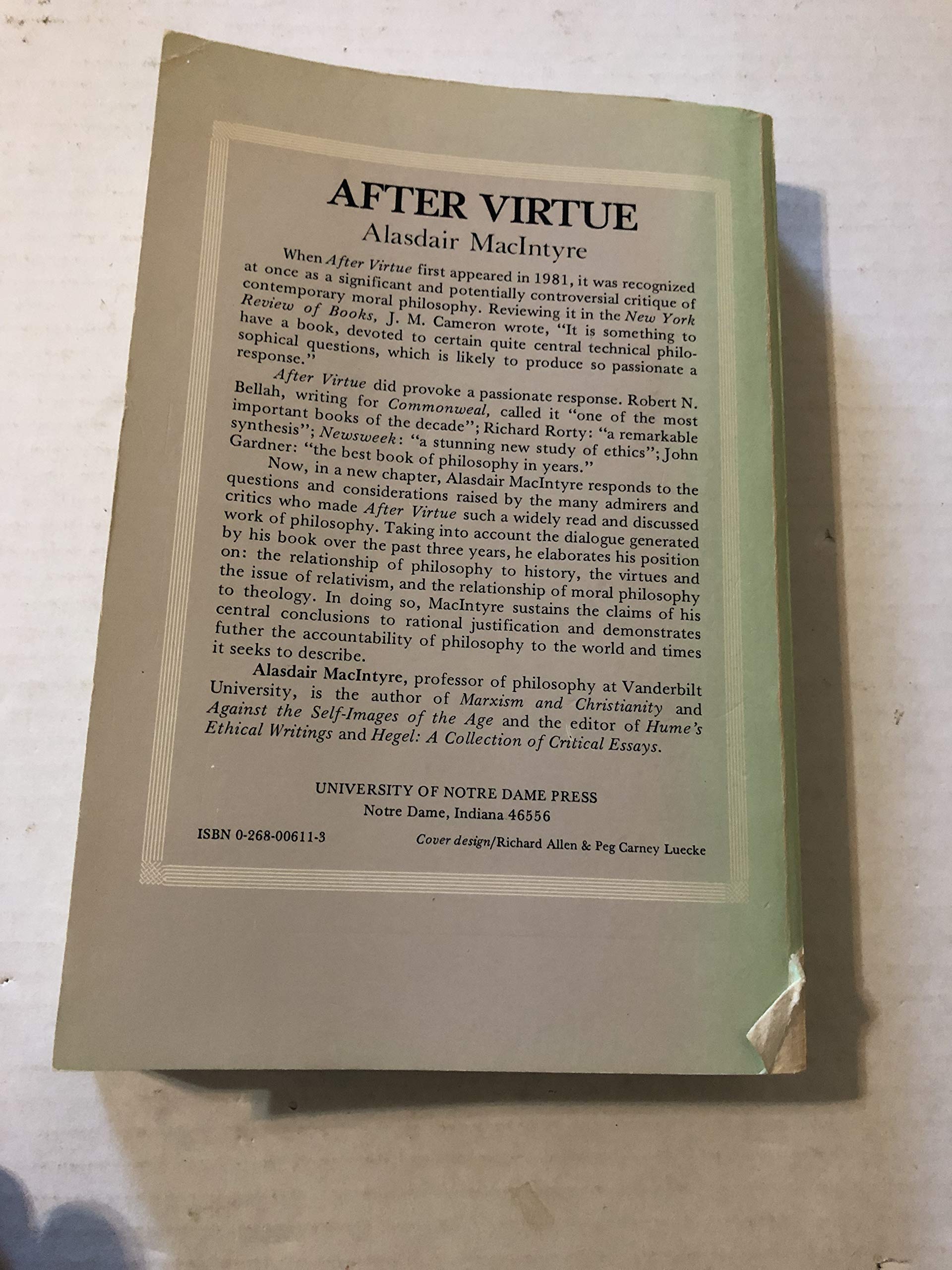 After Virtue: A Study in Moral Theory, Second Edition,Used