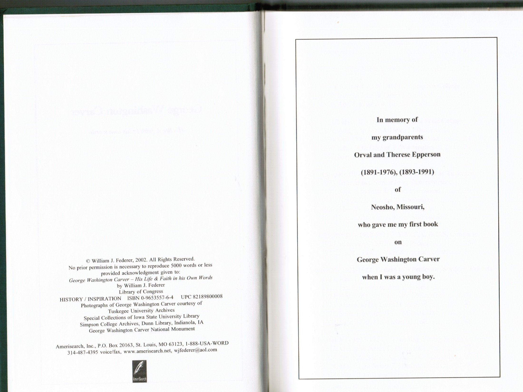 George Washington Carver: His Life & Faith in His Own Words,Used