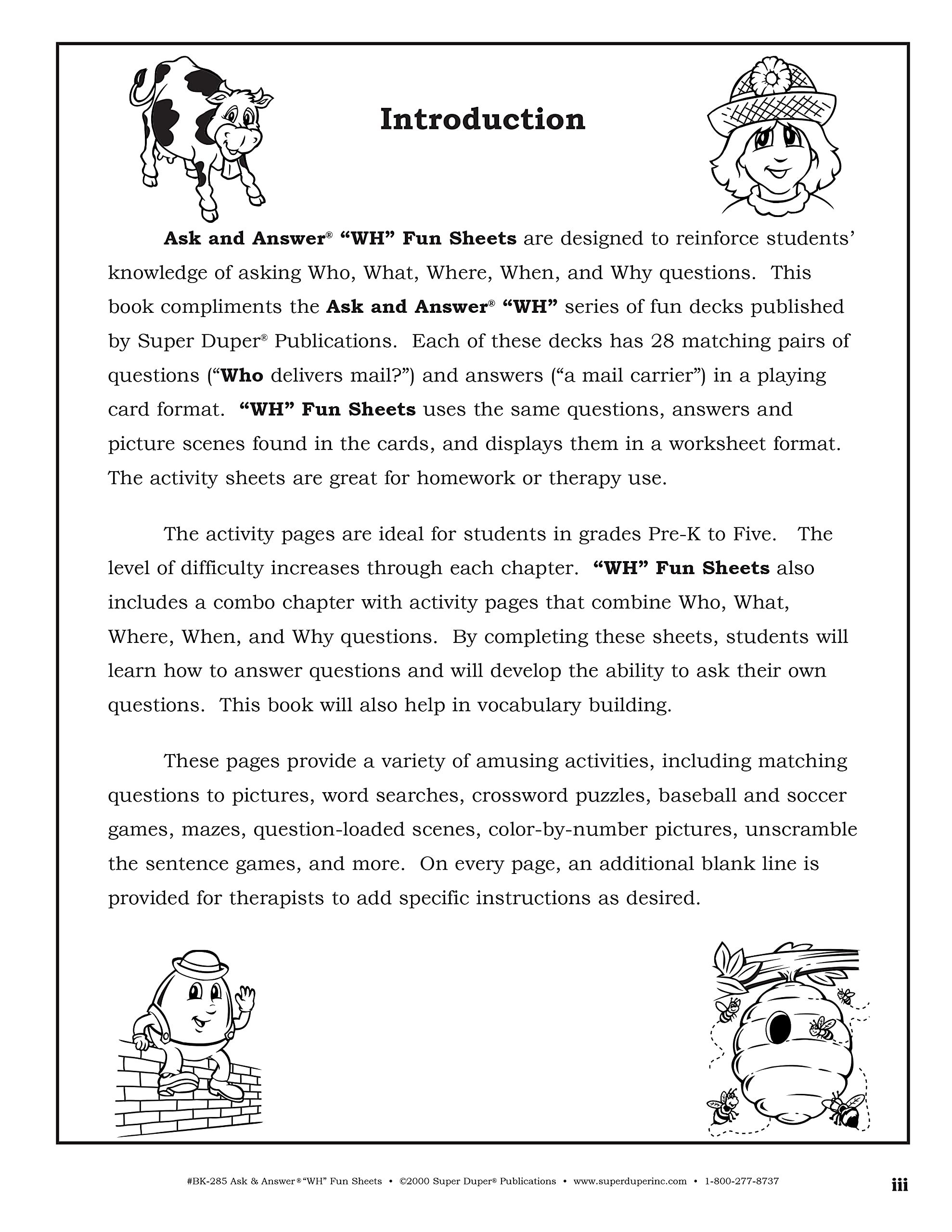 Super Duper Publications Ask & Answer 'Wh' Fun Sheets: A Companion Book to the Ask & Answer 'Wh' Fun Deck Series Educational R,Used