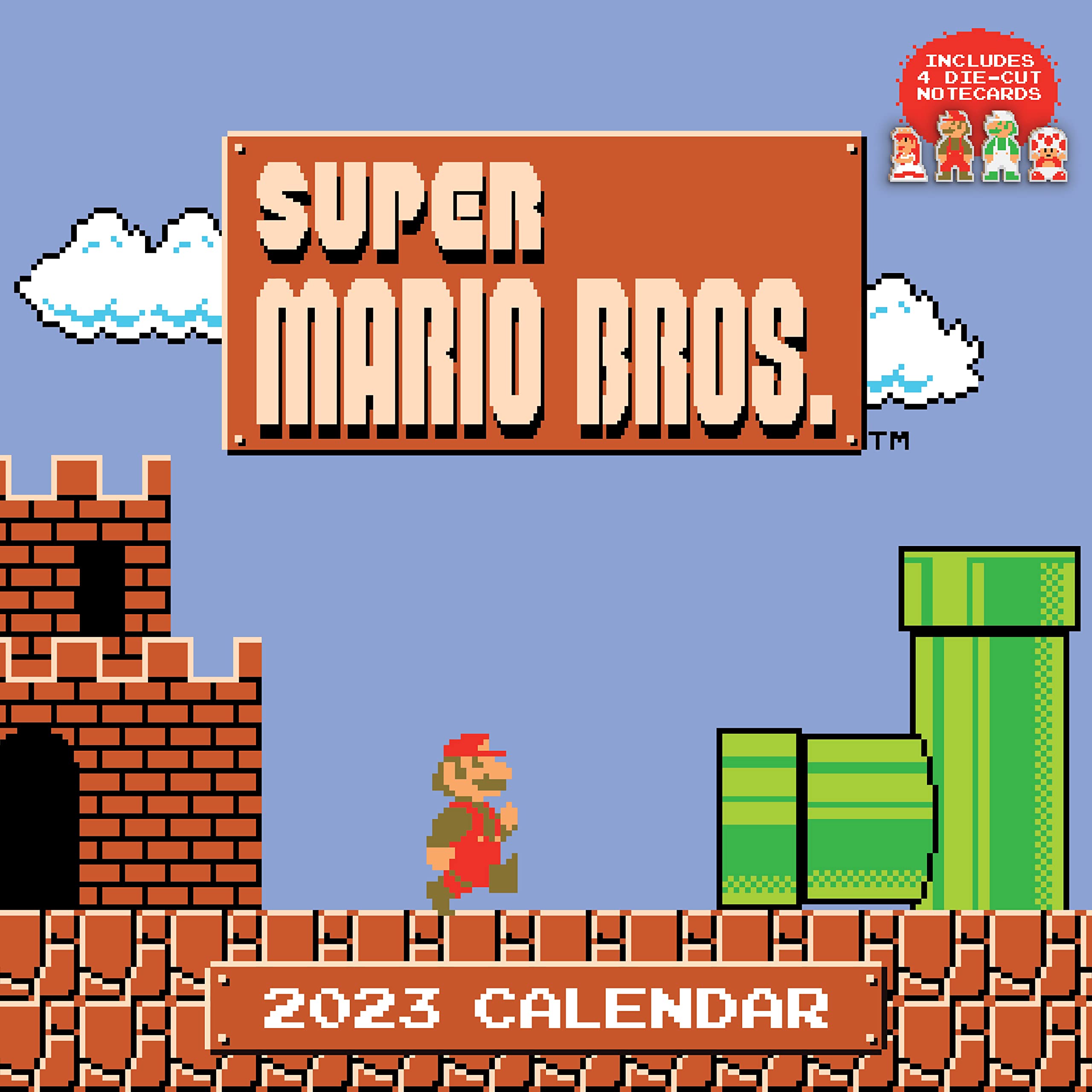 Super Mario 8Bit Retro 2023 Wall Calendar: With 4 Bonus Diecut Cards,Used