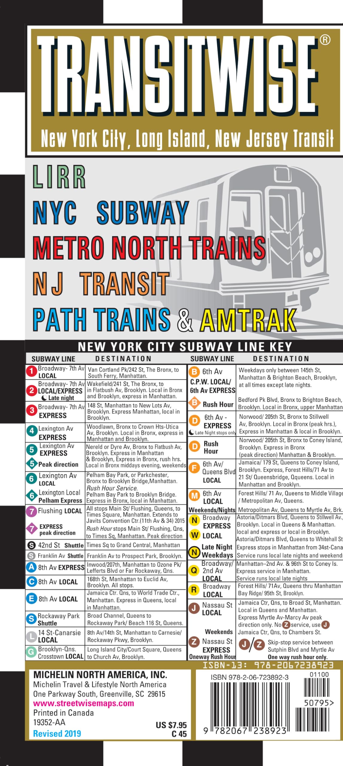 Transitwise New York, New Jersey Metro Transit Map: LIRR NYC Subway Metro North Trains NJ Transit Path Trains & Amtrak (Michelin,Used