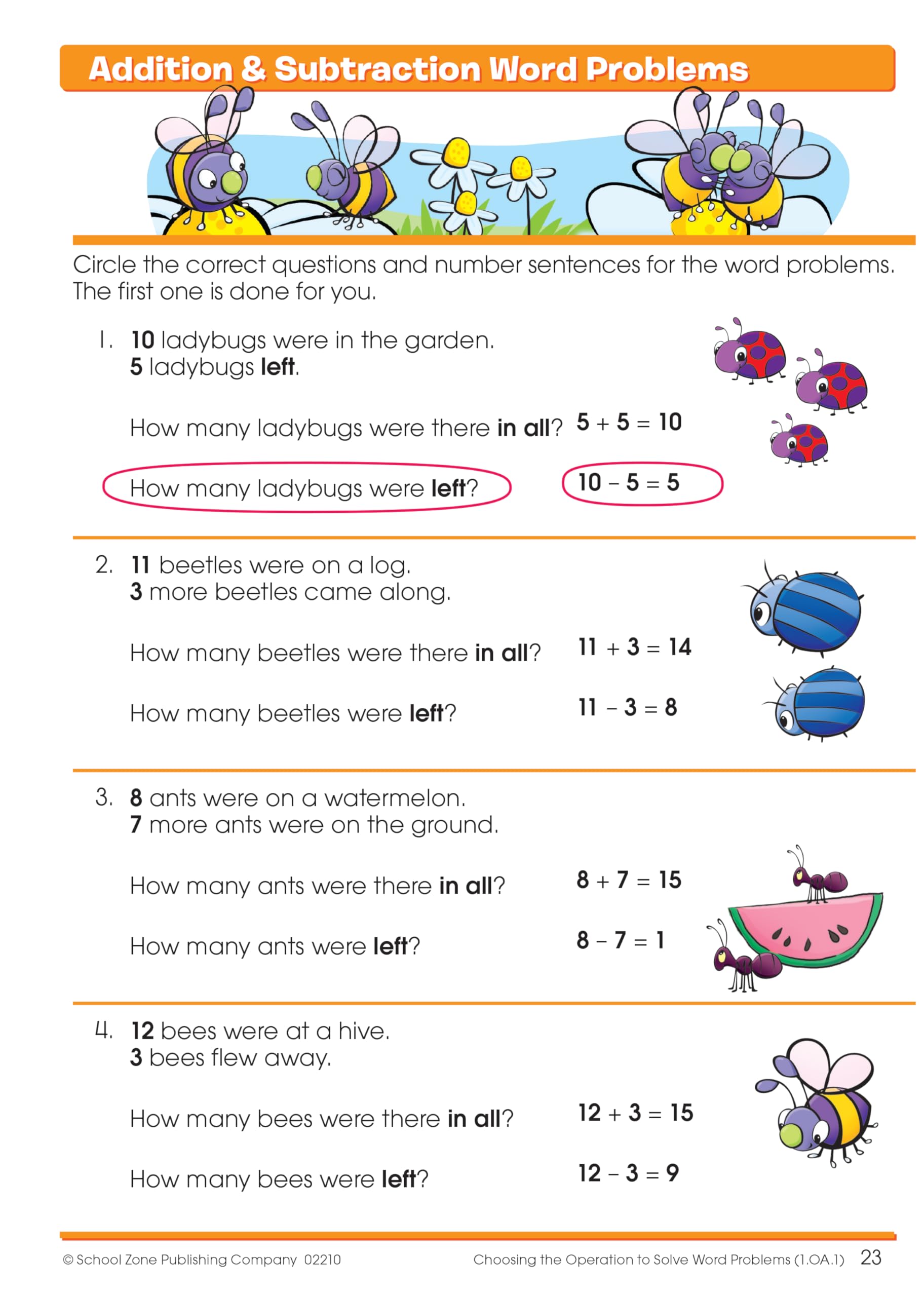 School Zone Word Problems Workbook 64 Pages, Ages 6 To 8, 1St Grade, 2Nd Grade, Math, Picture Stories, Graphs, Calendars And,Used