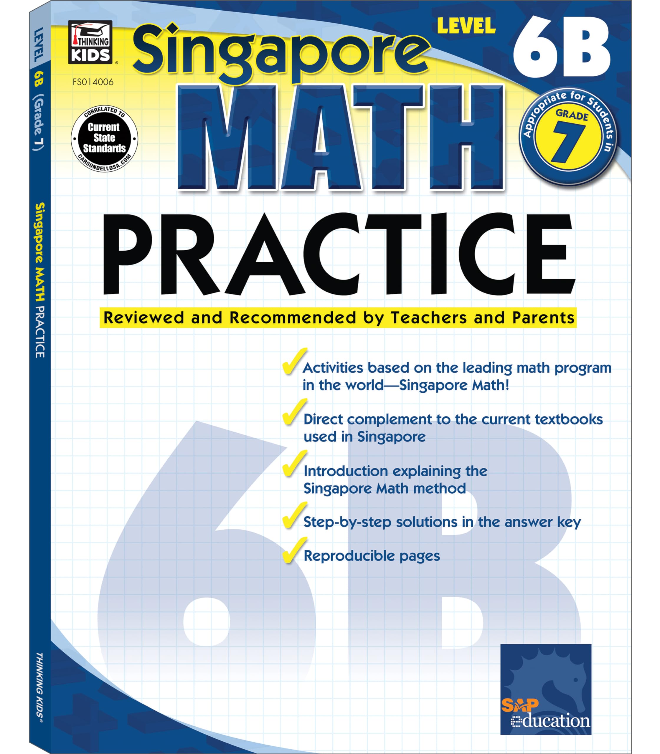 Carson Dellosa 0768240069 Frank Schaffer Math Practice Workbook, Level 6B, Grade 7,New