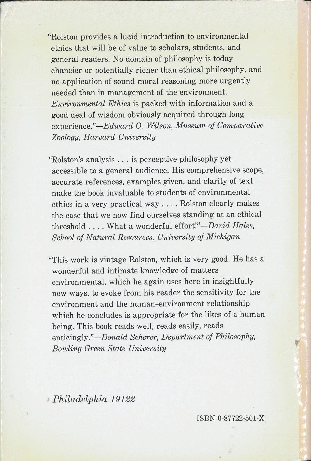 Environmental Ethics: Duties to and Values in the Natural World (Ethics And Action),Used