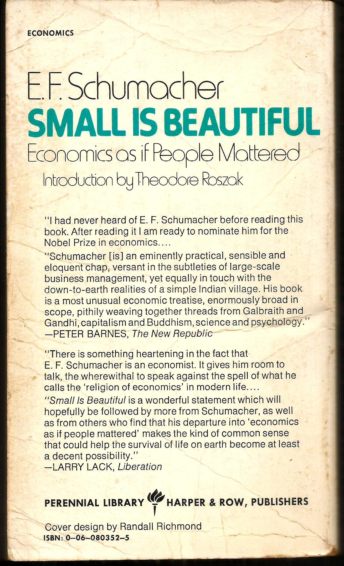 Small is Beautiful: Economics as if People Mattered,Used