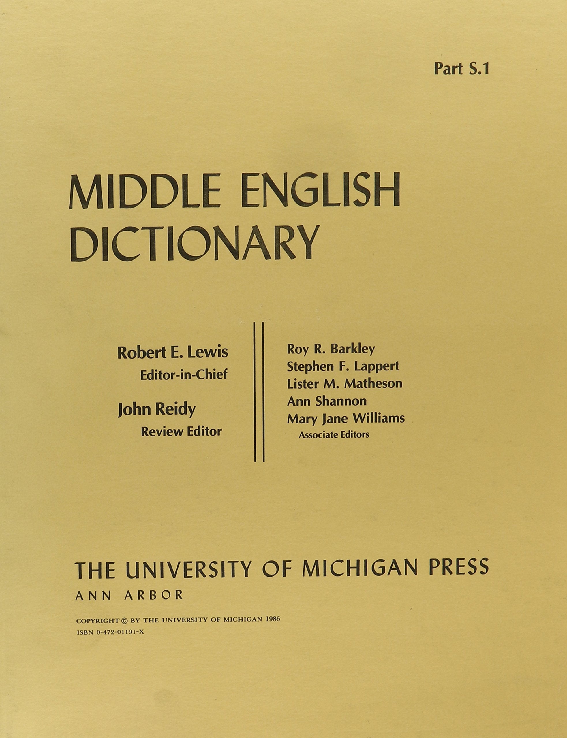 Middle English Dictionary (Volume S.1)