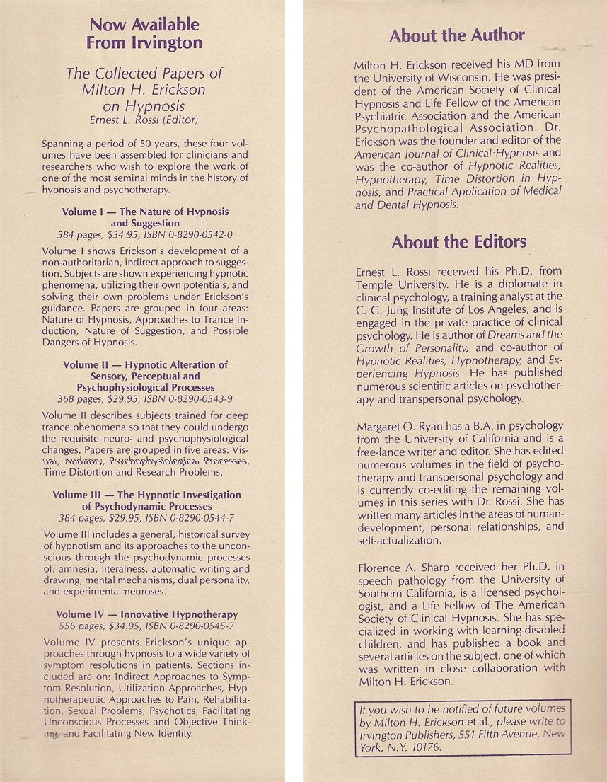 Healing in Hypnosis (The Seminars, Workshops, and Lectures of Milton H. Erickson, Volume 1),New