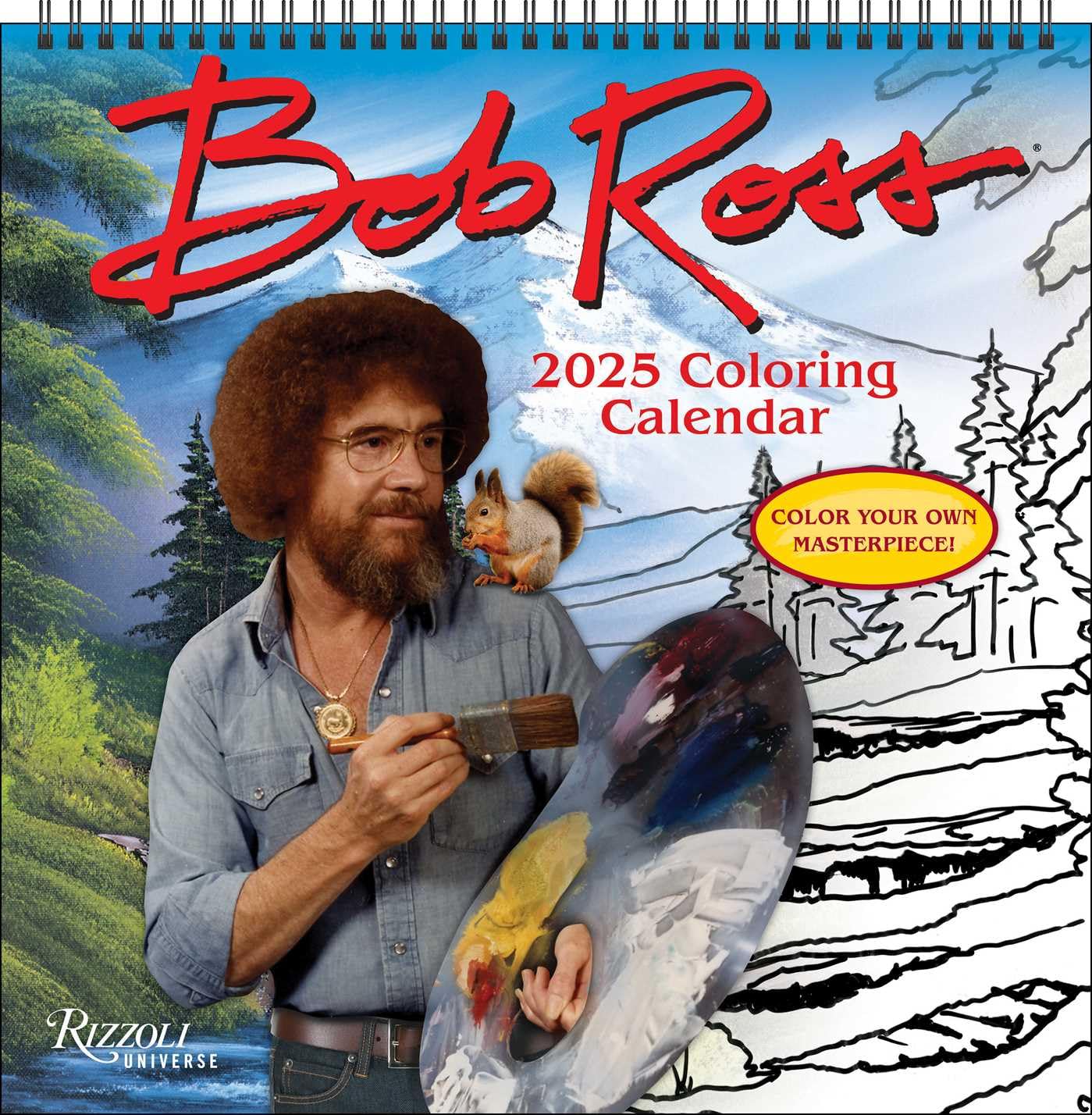 Bob Ross 2025 Coloring Wall Calendar,Used