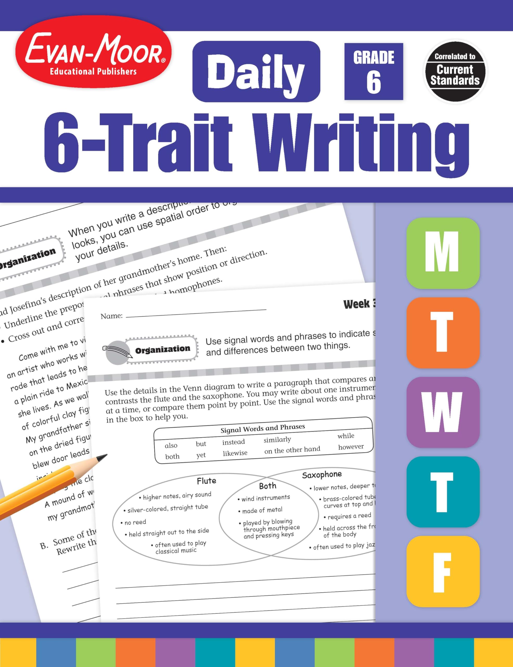 EvanMoor Daily 6Trait Writing, Grade 6 Homeschool and Classroom Resource Workbook, Reproducible Worksheets, Teaching Edition, ,Used