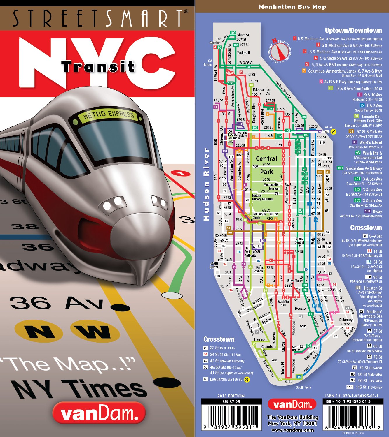 StreetSmart NYC Transit Map by VanDamLaminated pocket size Transit map w/ subway, bus, ferry and train lines plus attractions i,New