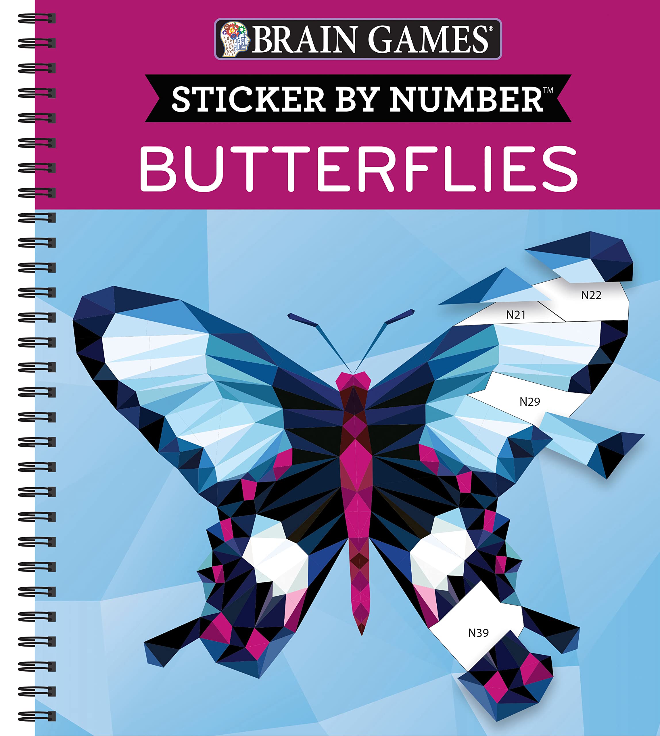 Brain Games Sticker By Number: Butterflies 2 Books In 1 (42 Images To Sticker)