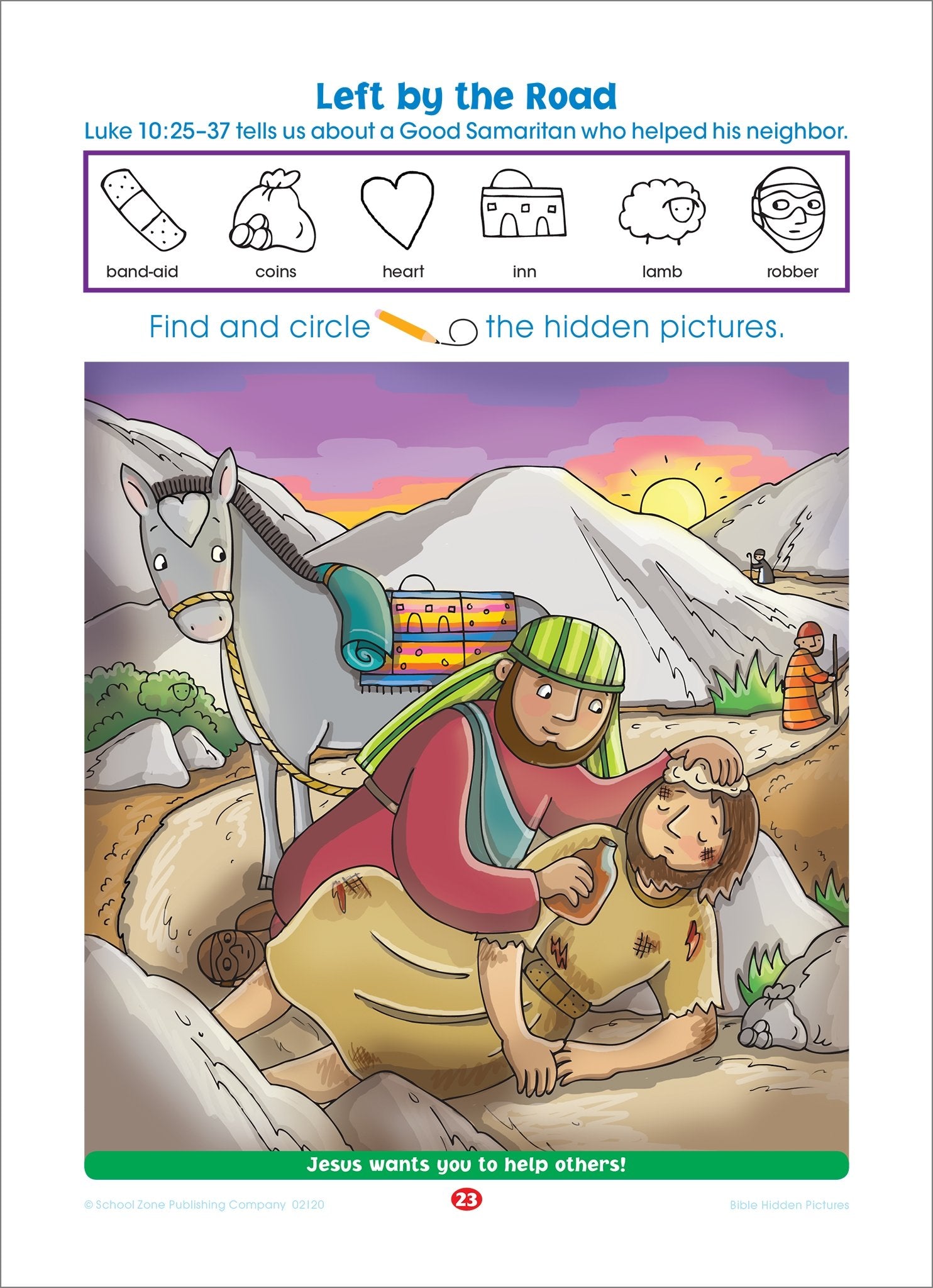 School Zone Bible Hidden Pictures! Workbook Ages 4 To 6, Preschool To Kindergarten, Christian Scripture, Old & New Testament,Used