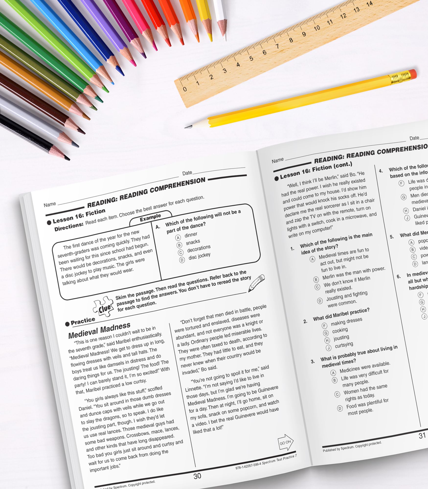 Spectrum Test Practice 7th Grade Workbooks All Subjects, Math, Language Arts, Reading Comprehension, Grammar, Spelling, Vocabula,Used