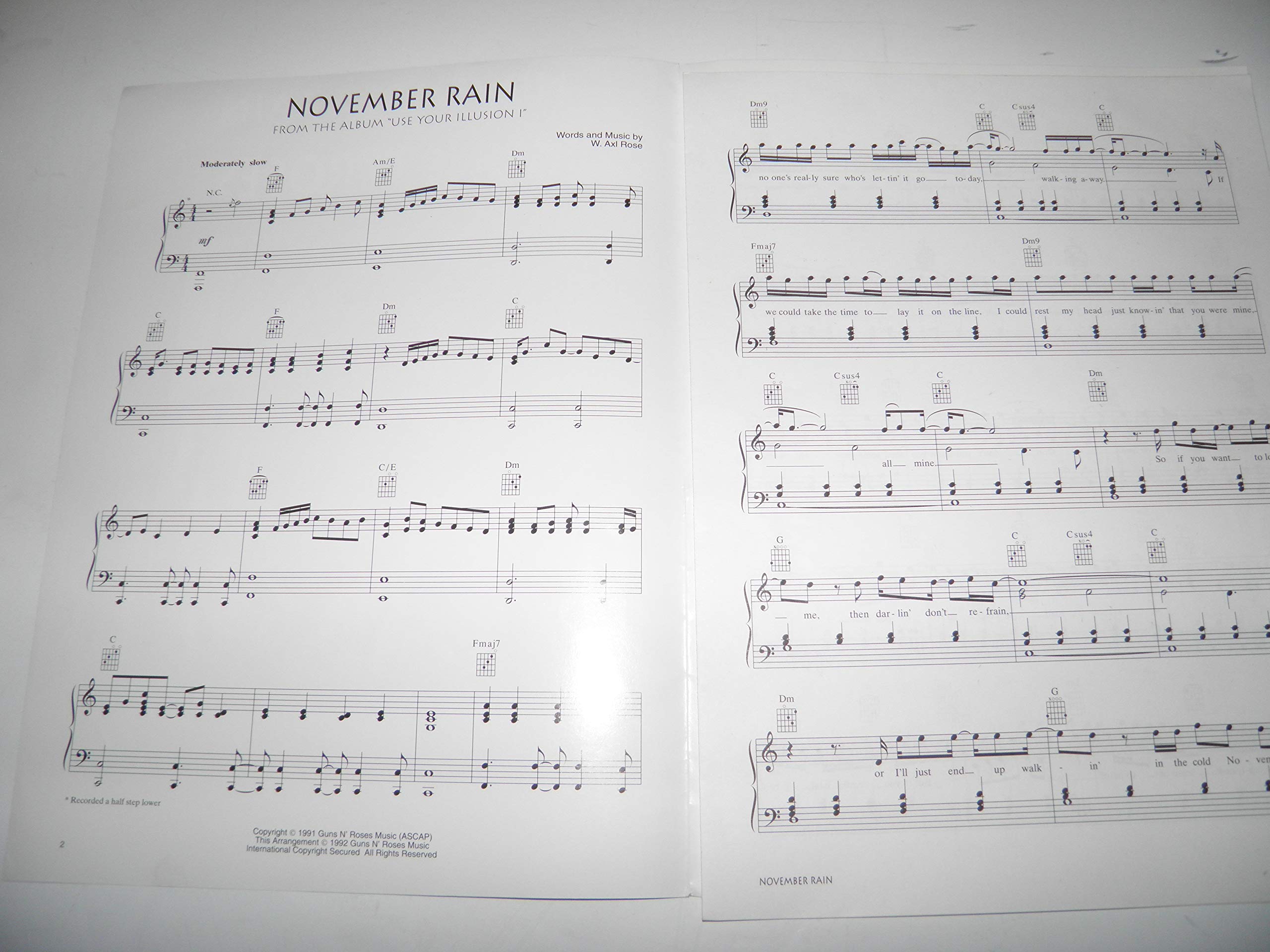 November Rain (Sheet Music Book And Words)-new