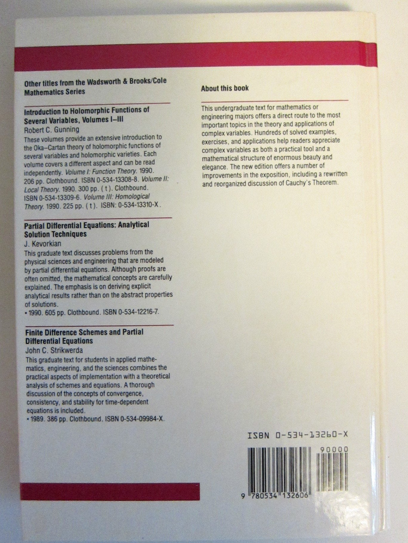 Complex Variables (The Wadsworth and Brooks/Cole Mathematics Series),New