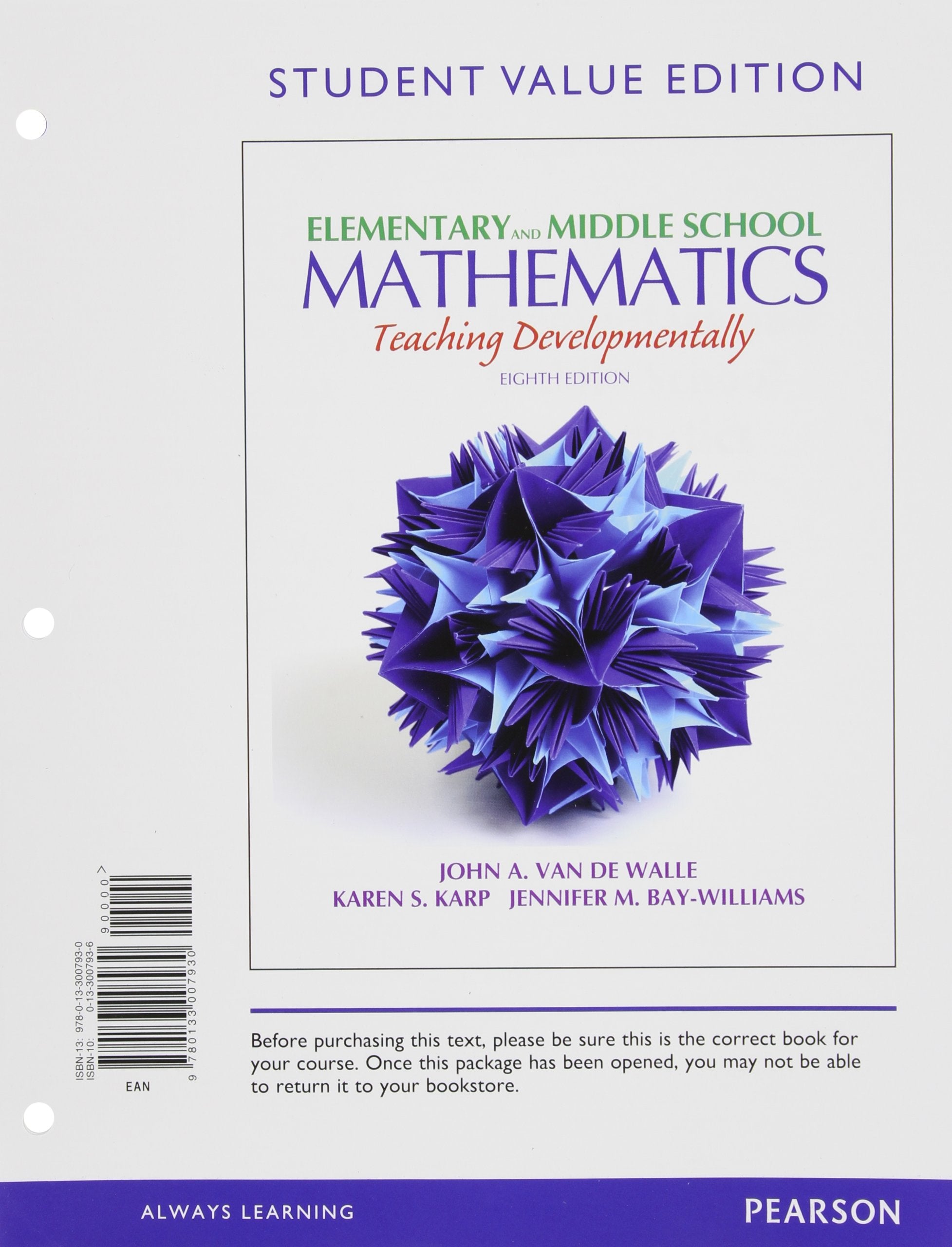 Elementary and Middle School Mathematics: Teaching Developmentally, Student Value Edition (8th Edition),Used