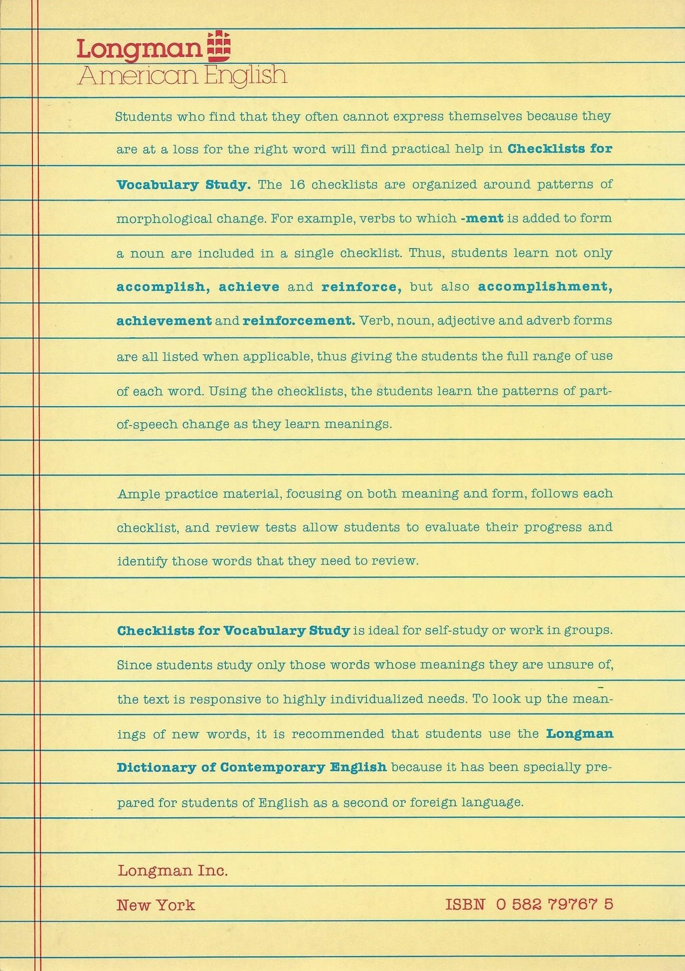 Checklists for Vocabulary Study,Used