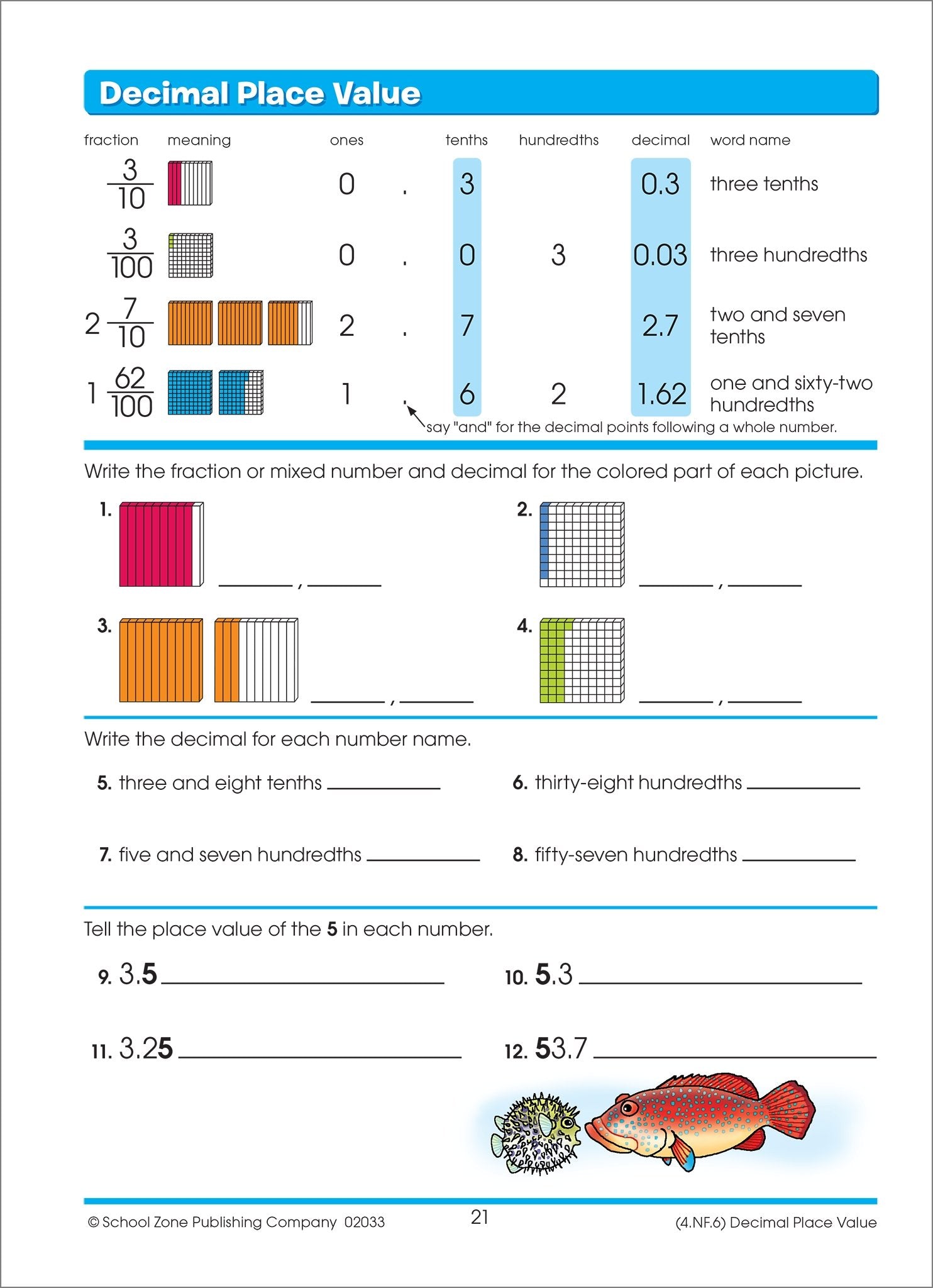 School Zone Math Basics 4 Workbook 32 Pages, Ages 9 To 10, 4Th Grade, Addition, Subtraction, Multiplication, Division, Fract,Used
