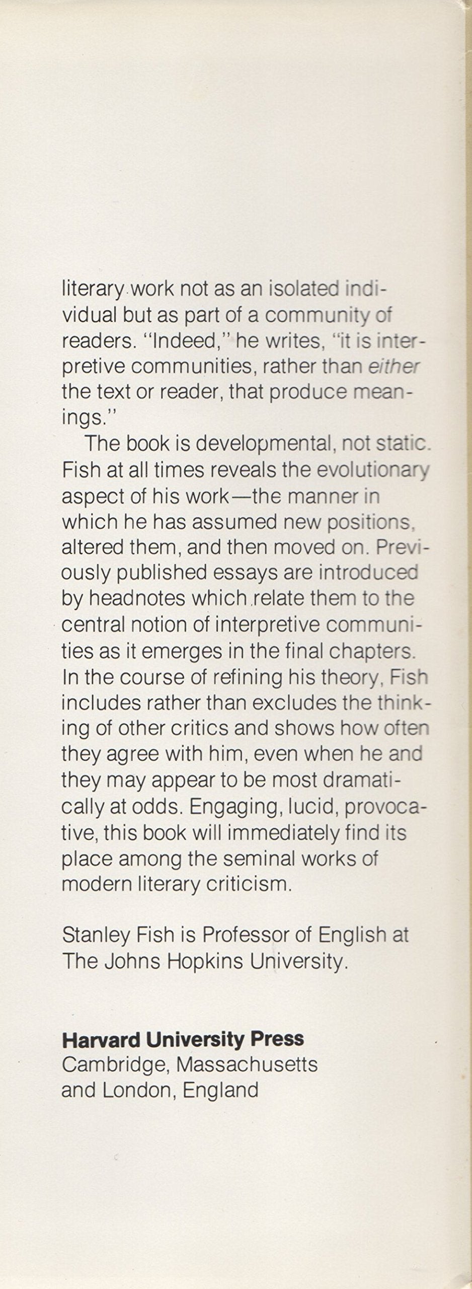 Is There A Text In This Class?: The Authority Of Interpretive Communities,Used