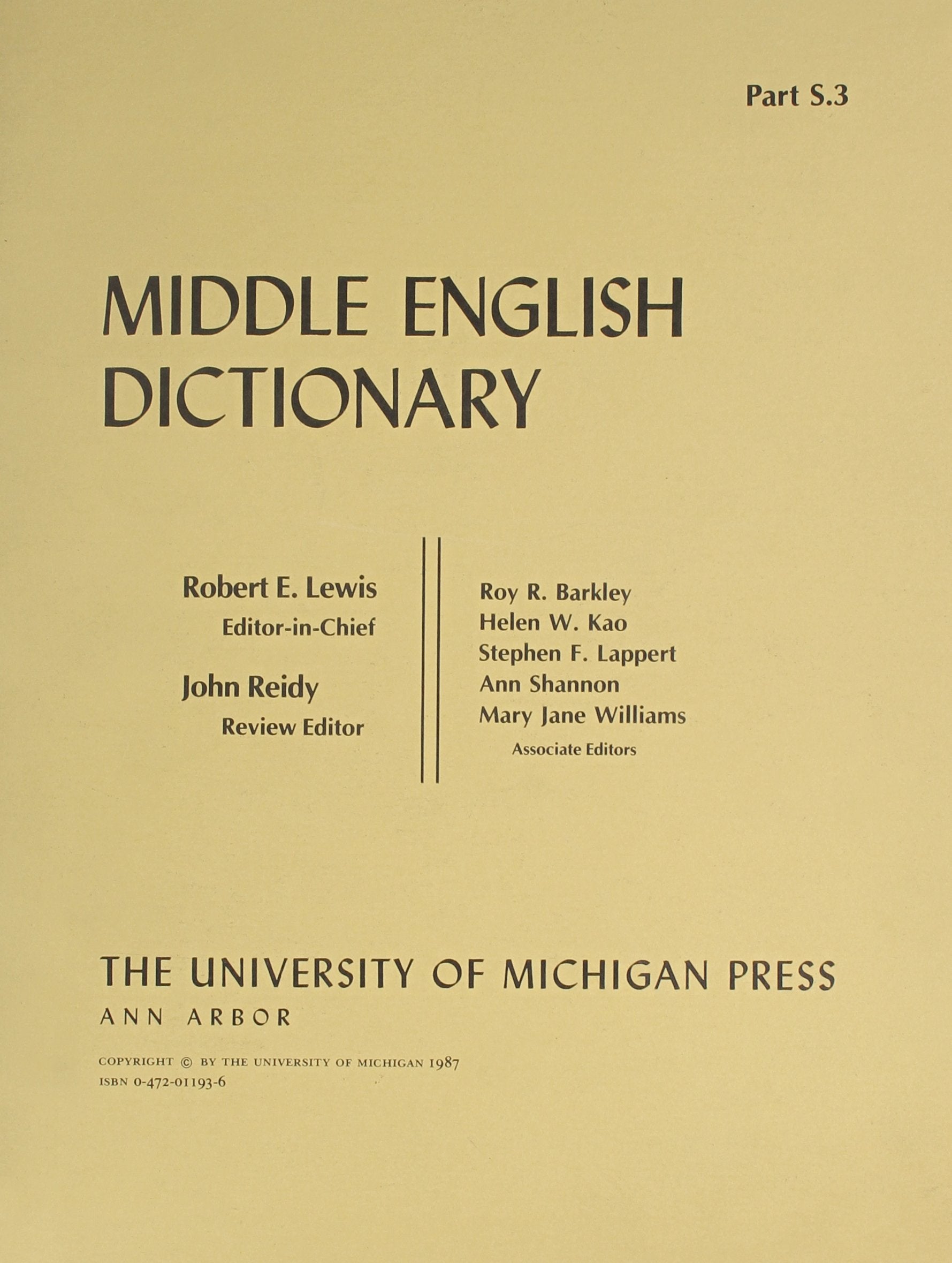 Middle English Dictionary (Volume S.3)