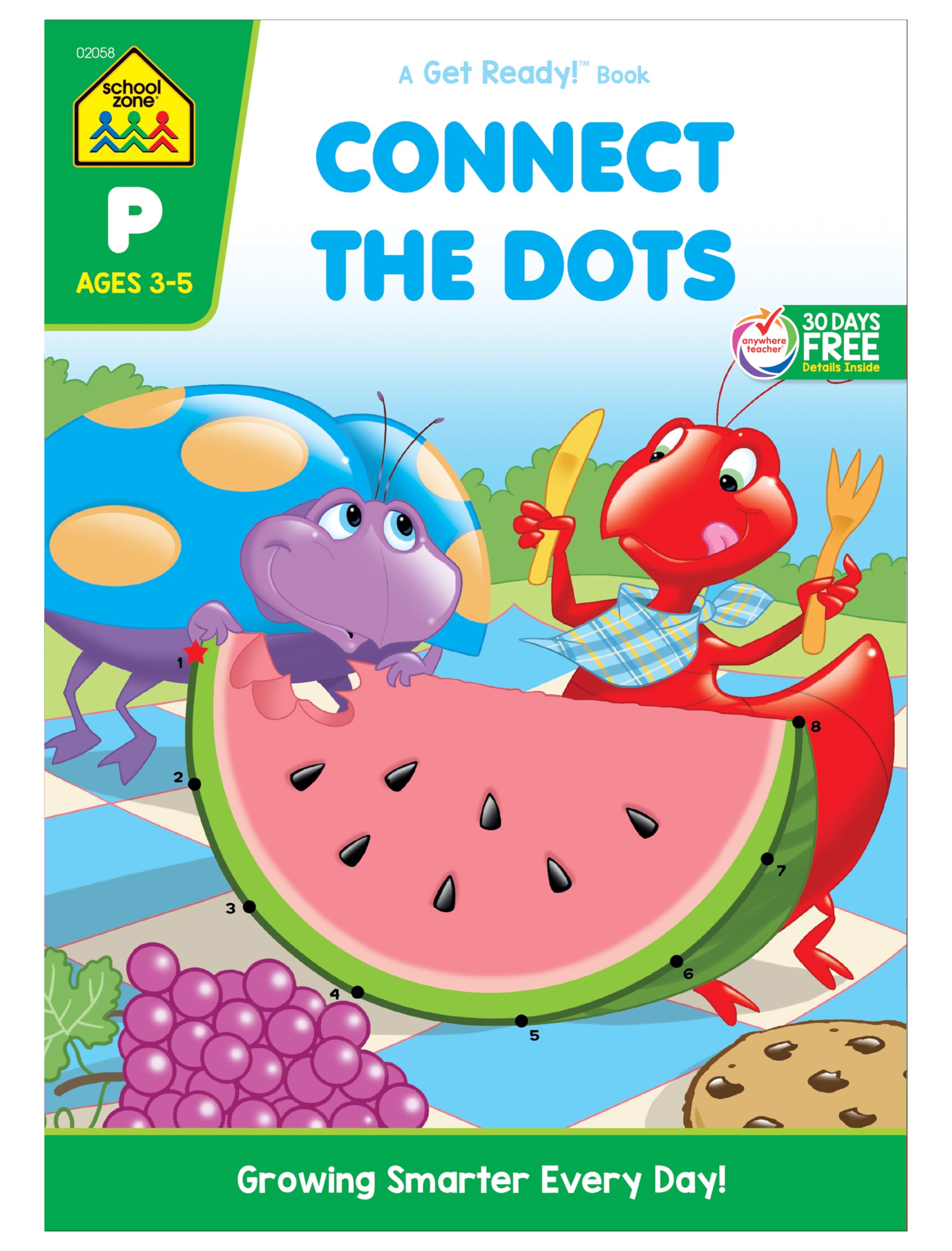 School Zone Connect The Dots Workbook 32 Pages, Ages 3 To 5, Preschool, Kindergarten, Dottodots, Counting, Number Puzzles,,Used