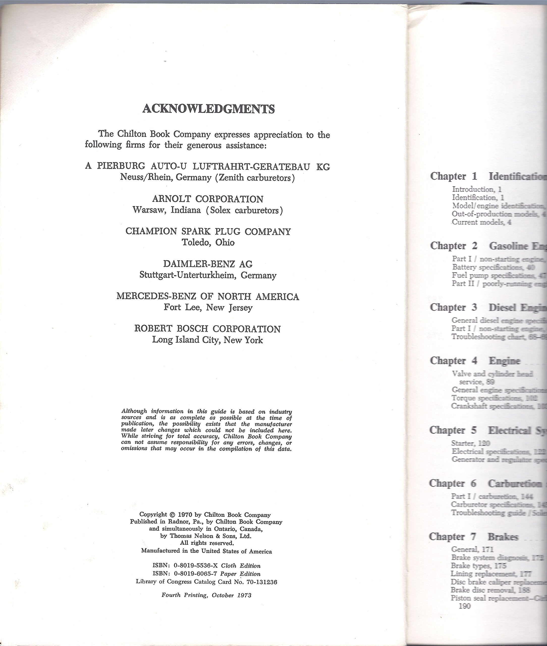 Chilton's Repair and TuneUp Guide: Mercedes Benz 195970,Used