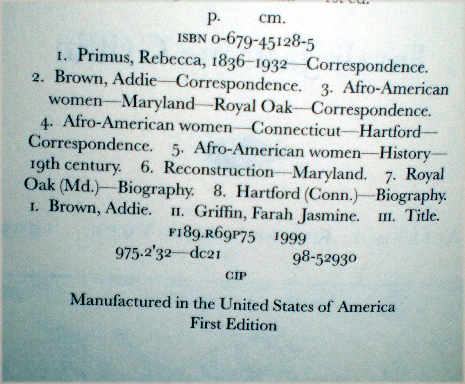 Beloved Sisters and Loving Friends: Letters from Rebecca Primus of Royal Oak, Maryland, and Addie Brown of Hartford, Connecticut,Used
