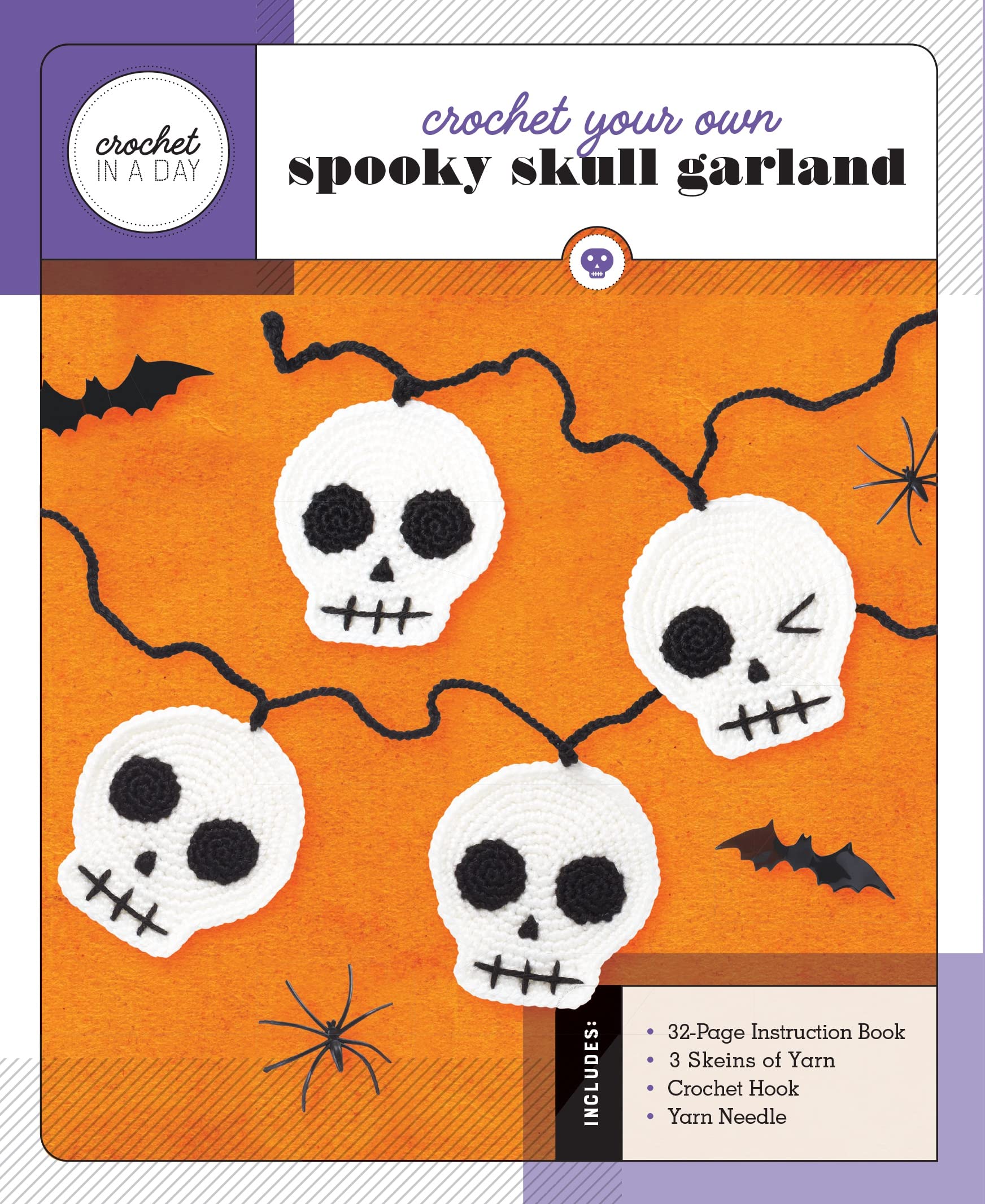 Crochet Your Own Spooky Skull Garland: Includes: 32Page Instruction Book, 3 Skeins Of Yarn, Crochet Hook, Yarn Needle (Crochet