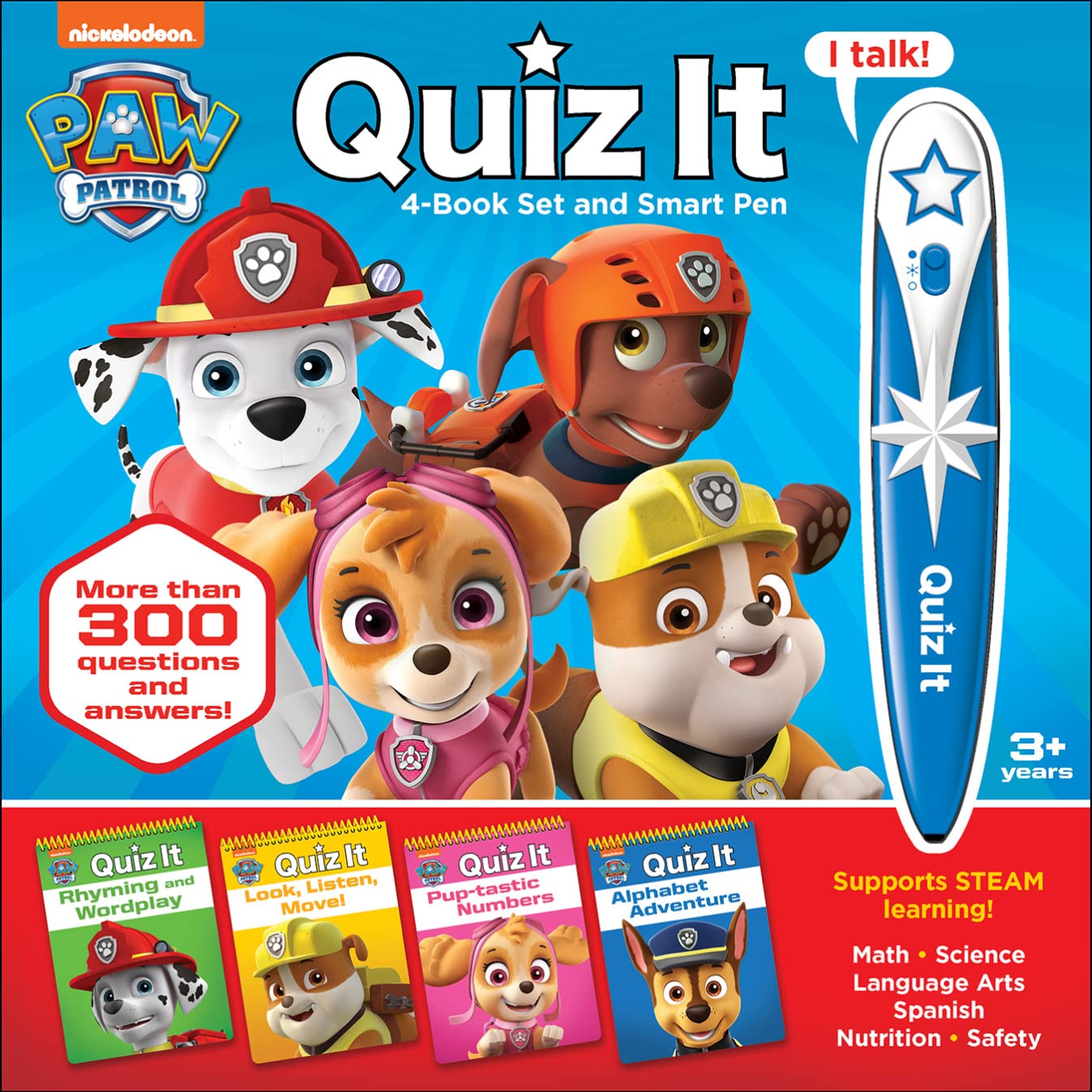 Paw Patrol Chase, Skye, Marshall And More!  Quiz It Pen 4Book Set And Talking Smart Pen  Interactive Educational Book Set Wit,New