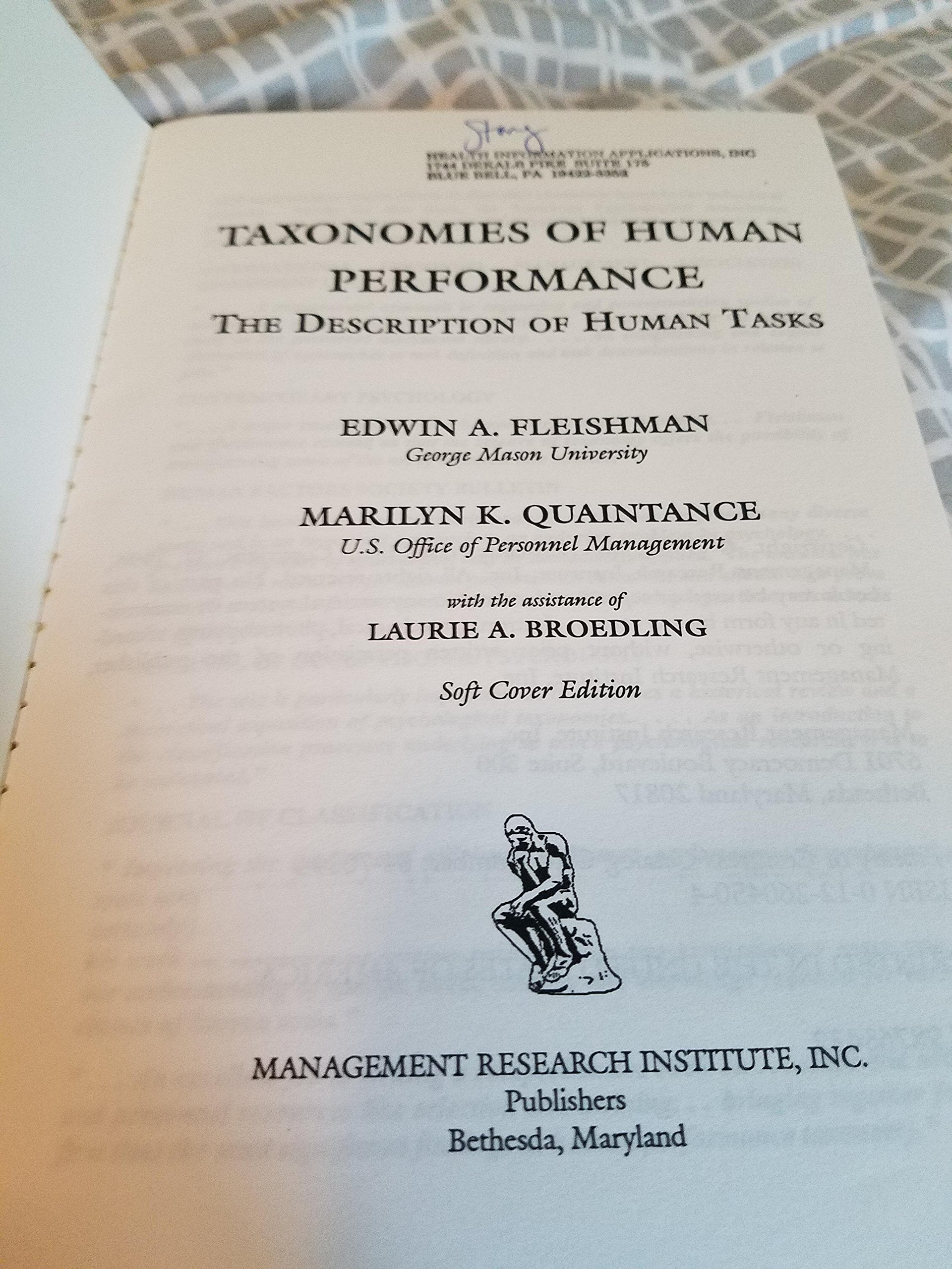 Taxonomies of Human Performance: The Description of Human Tasks,Used