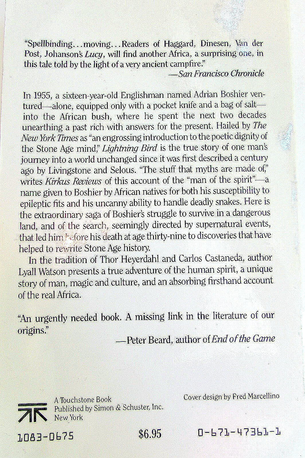 Lightning Bird: The Story Of One Man'S Journey Into Africa'S Past,Used