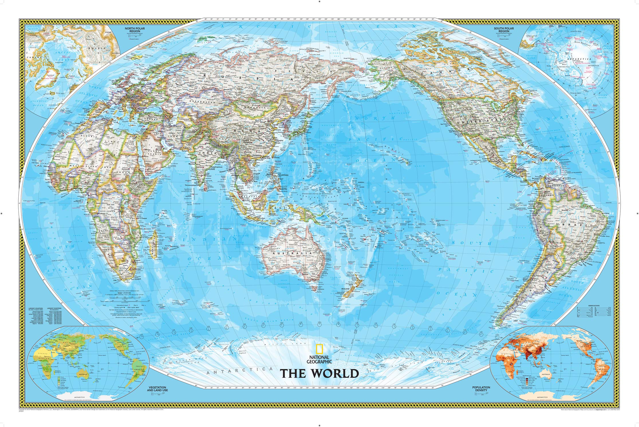 National Geographic World, Pacific Centered Wall Map  Classic  Laminated (46 x 30.5 in) (National Geographic Reference Map),New