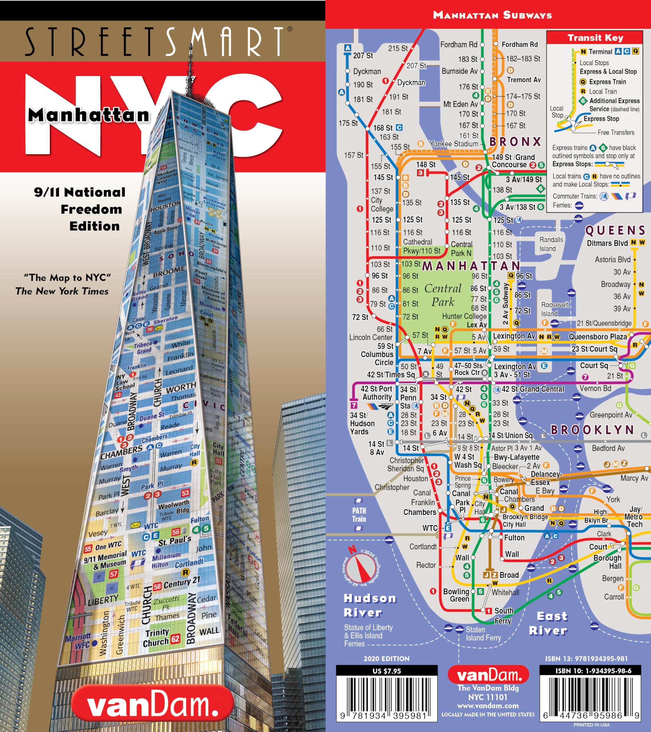 StreetSmart NYC Map 9/11 Edition by VanDam  Laminated City Street Map of Manhattan, New York, in 9/11 National Freedom Edition,Used