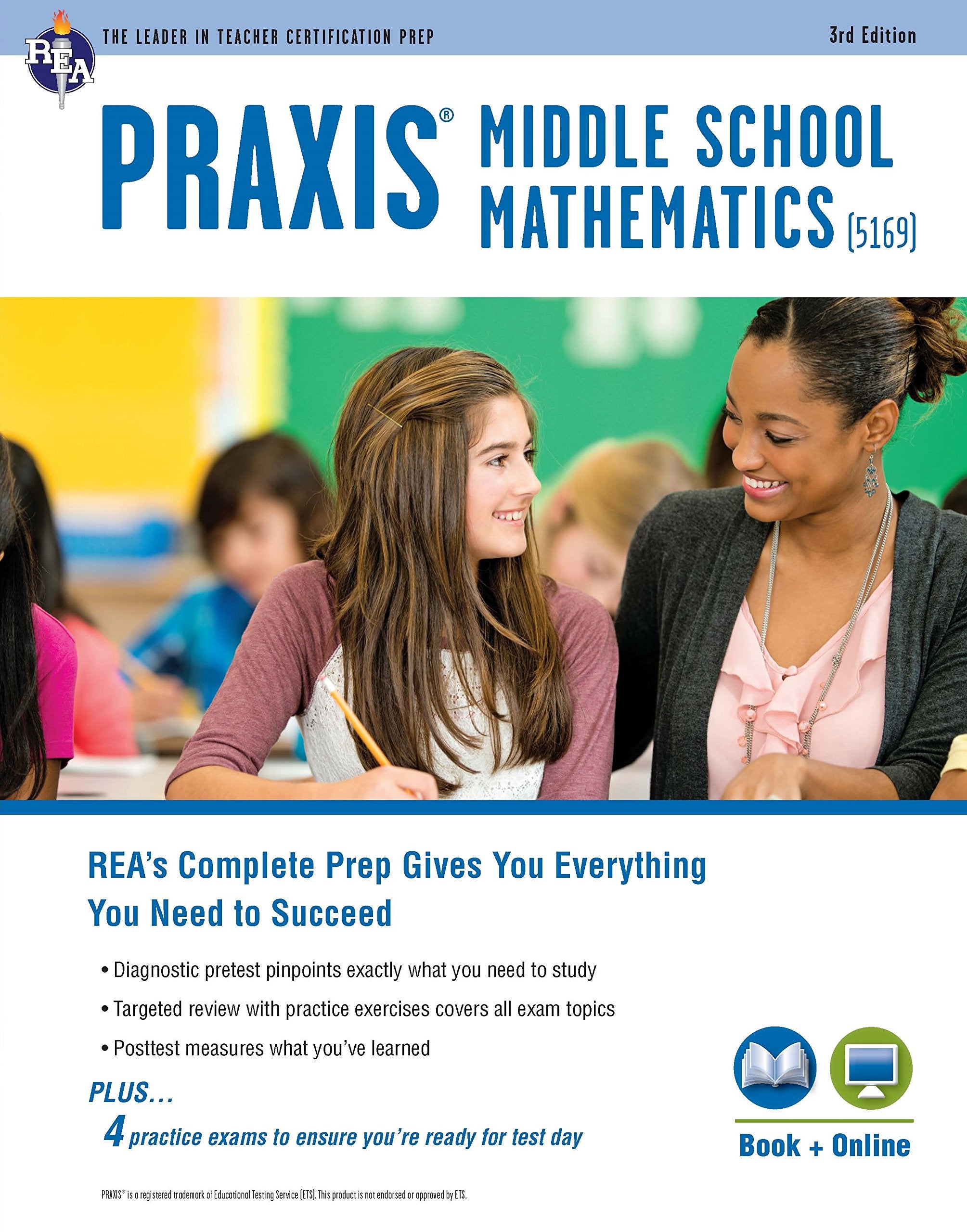 PRAXIS Middle School Mathematics (5169) Book + Online (PRAXIS Teacher Certification Test Prep),New