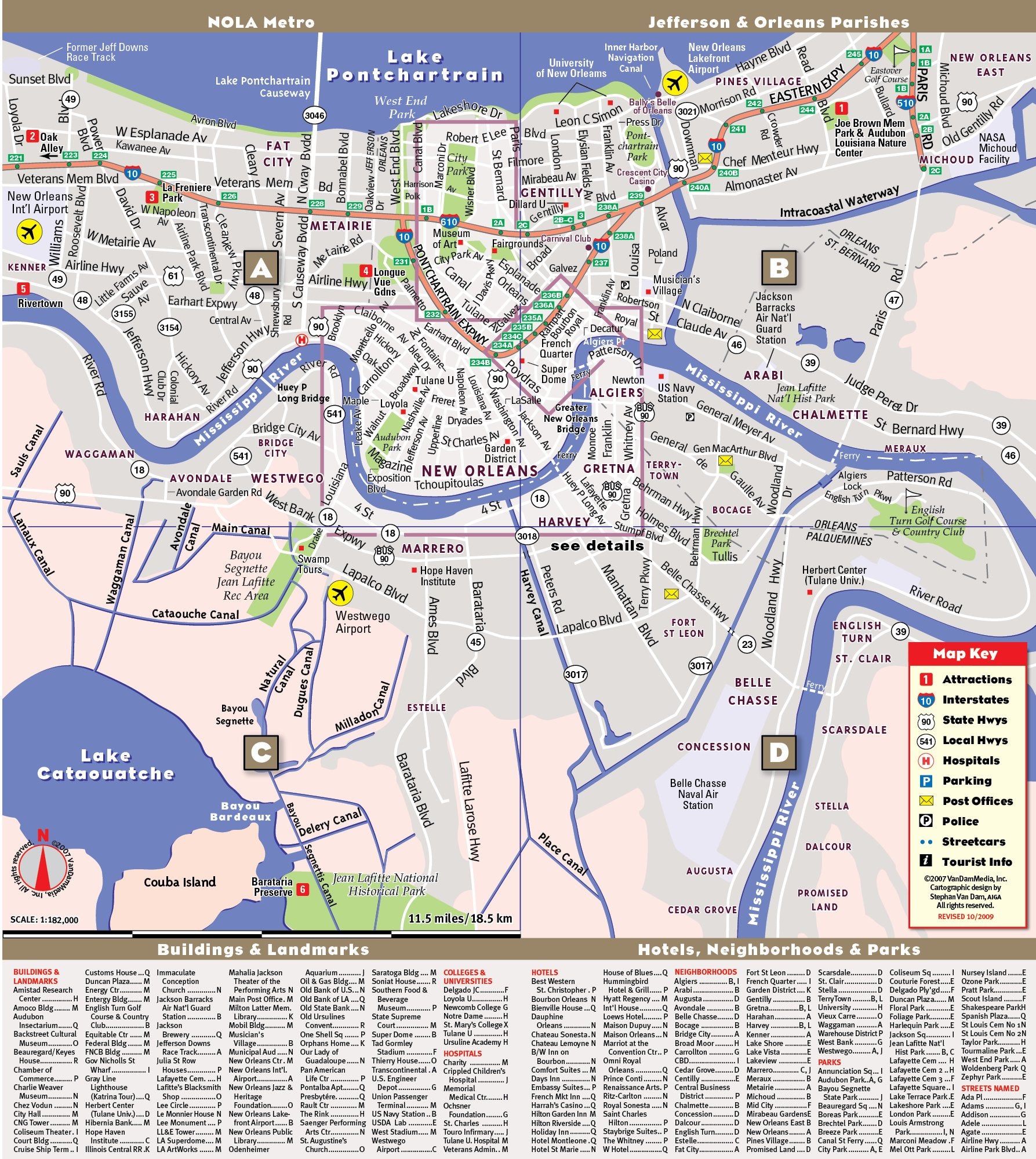 StreetSmart New Orleans by VanDam Laminated pocket size City Street & Freeway Map to New Orleans, LA complete with all attract,Used
