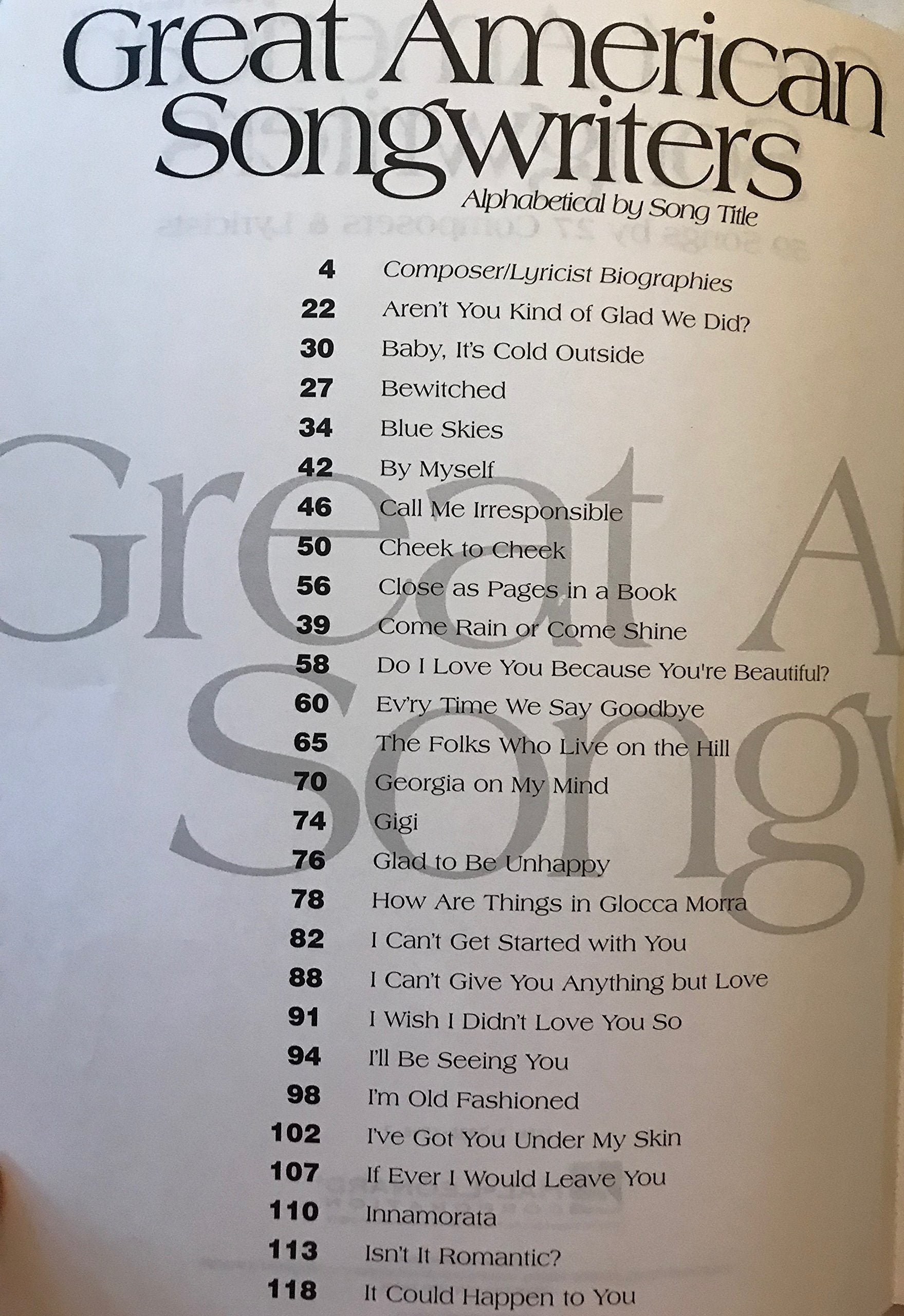 Great American Songwriters Piano, Vocal and Guitar Chords,Used