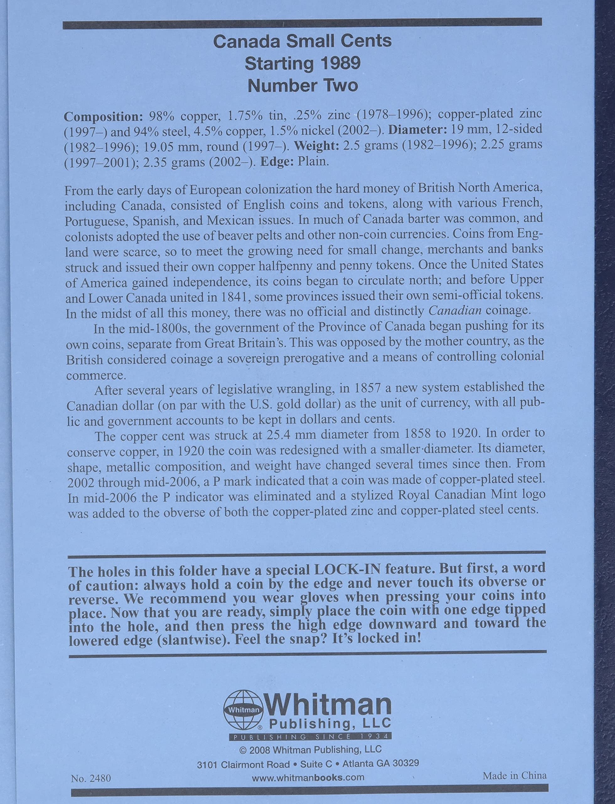 Canadian Small Cents Folder Number 2: Collection Starting 1989 (Official Whitman Coin Folder),New