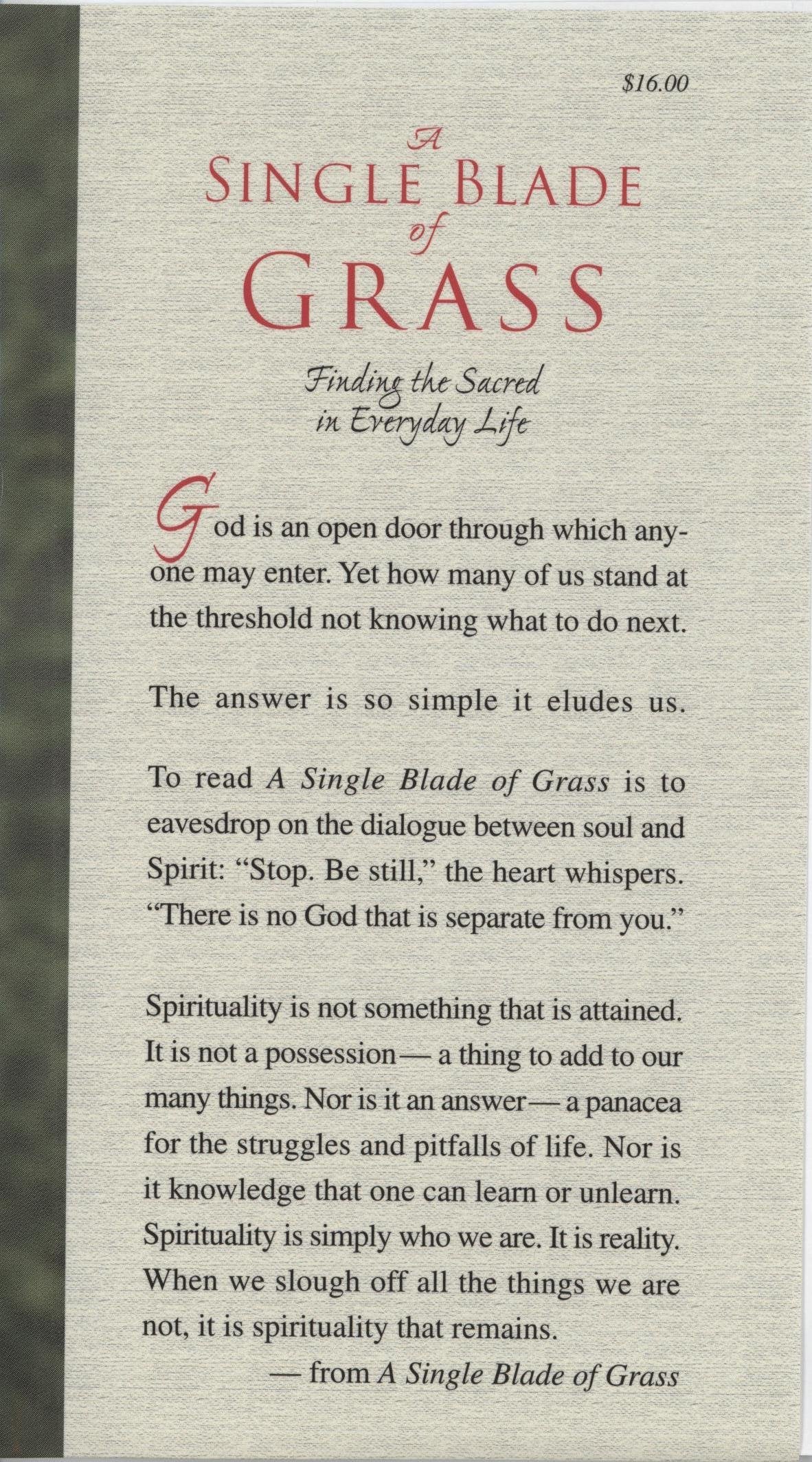 A Single Blade of Grass: Finding the Sacred in Everyday Life,Used