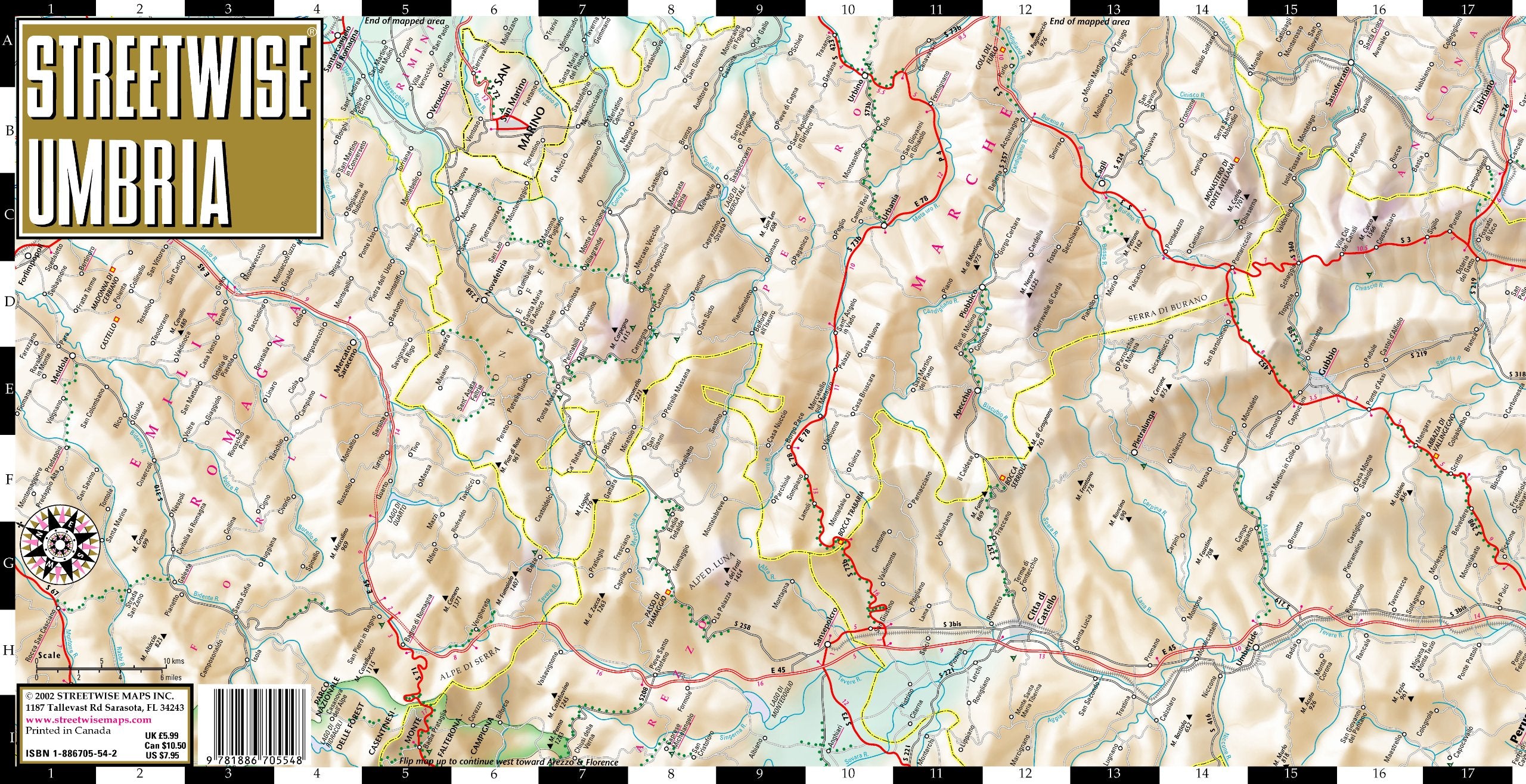 Streetwise Umbria Map Laminated Road Map of Umbria, Italy Folding pocket size travel map,Used