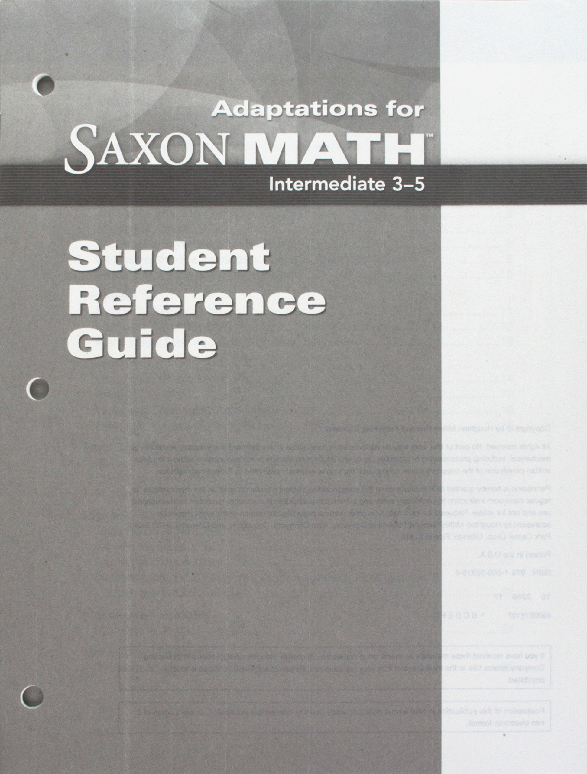 Saxon Math Intermediate 3: Student Reference Guide Adaptation,Used