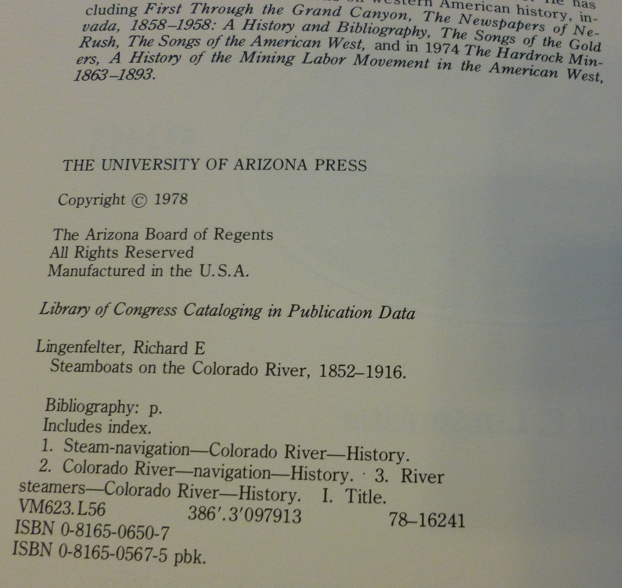 Steamboats on the Colorado River, 18521916,Used